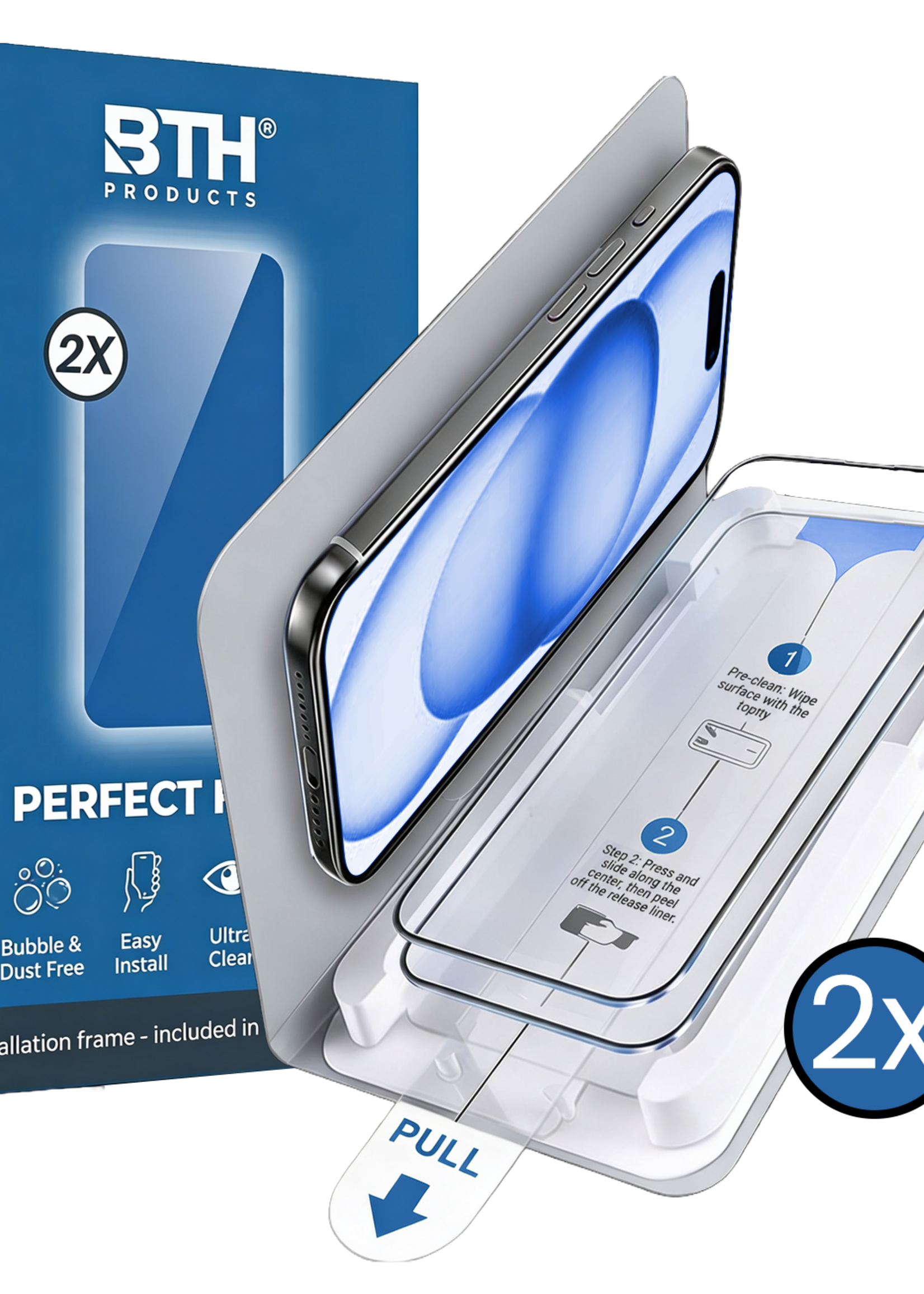 BTH BTH iPhone 15 Plus Screenprotector Perfect Fit Kit - 2 PACK