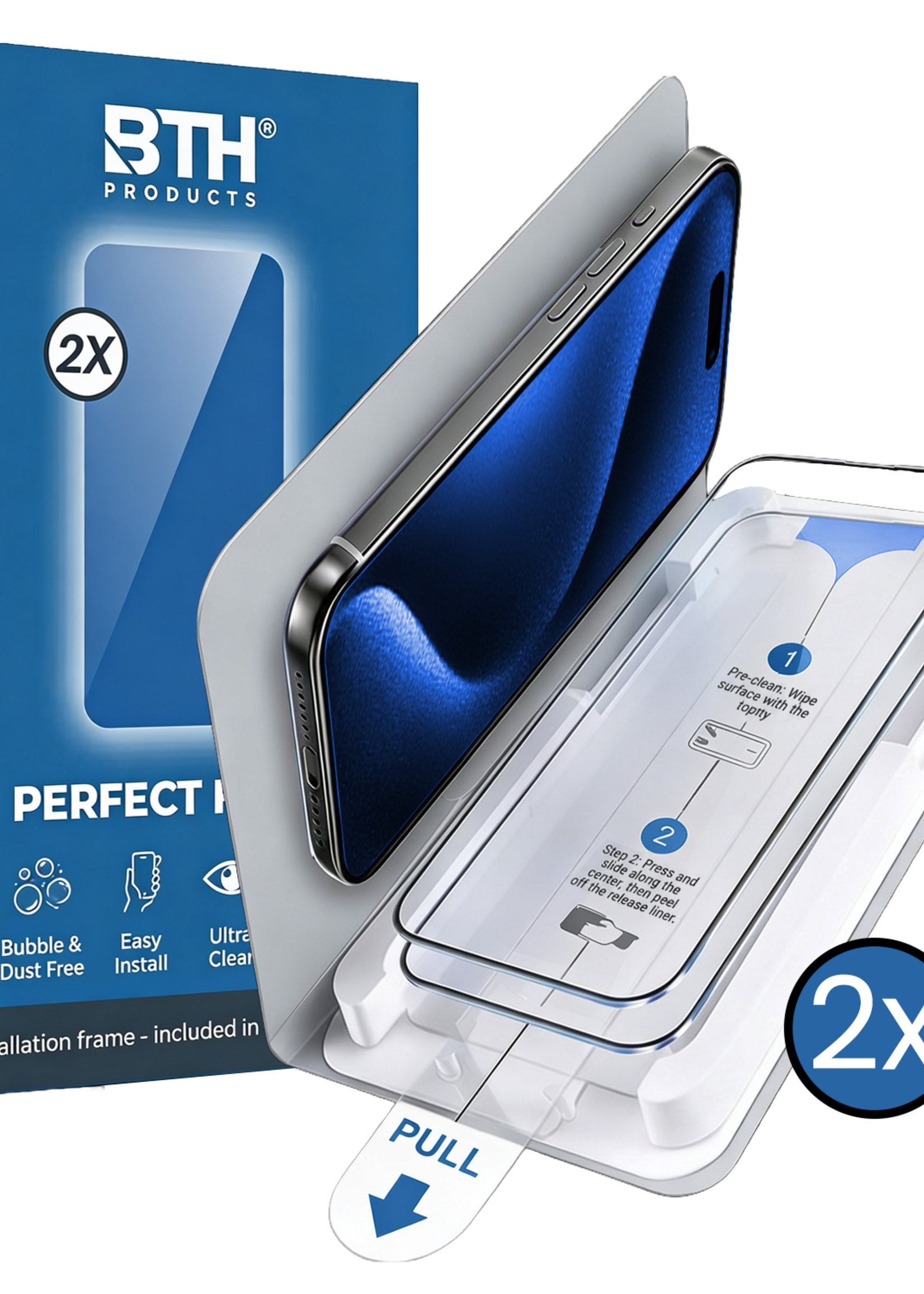 BTH BTH iPhone 15 Pro Max Screenprotector Perfect Fit Kit - 2 PACK