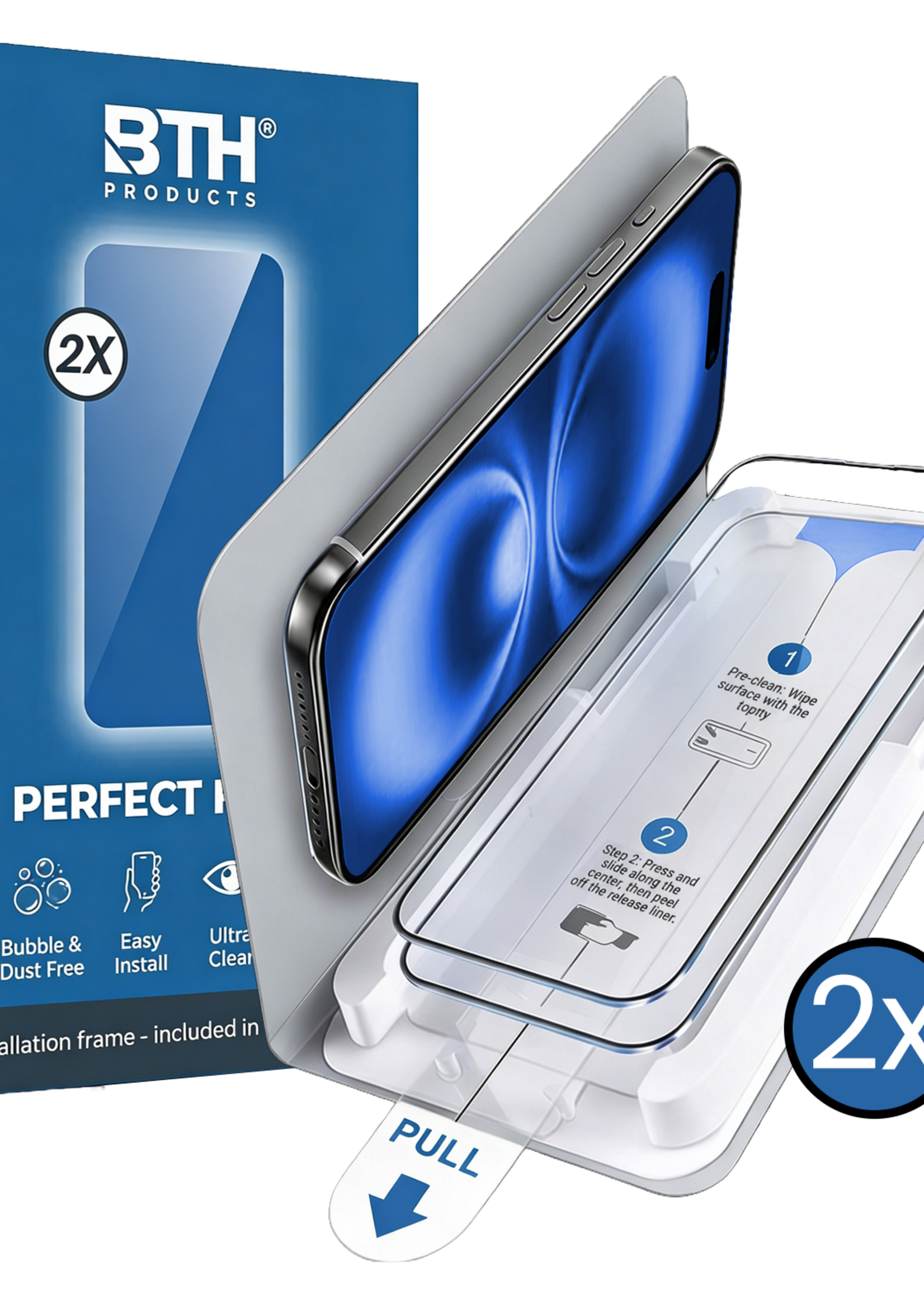 BTH BTH iPhone 16 Screenprotector Perfect Fit Kit - 2 PACK