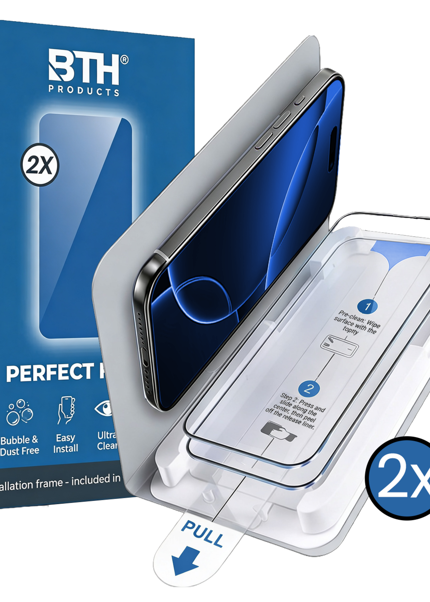 BTH BTH iPhone 16 Pro Max Screenprotector Perfect Fit Kit - 2 PACK