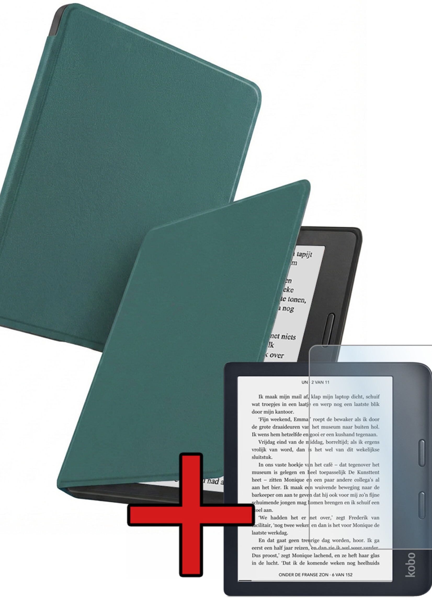 BTH BTH Kobo Libra 2 Hoesje Met Screenprotector - Donkergroen