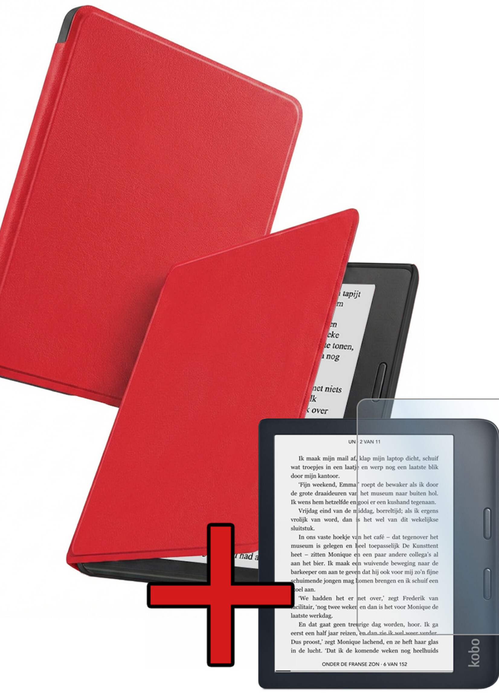 BTH BTH Kobo Libra 2 Hoesje Met Screenprotector - Rood