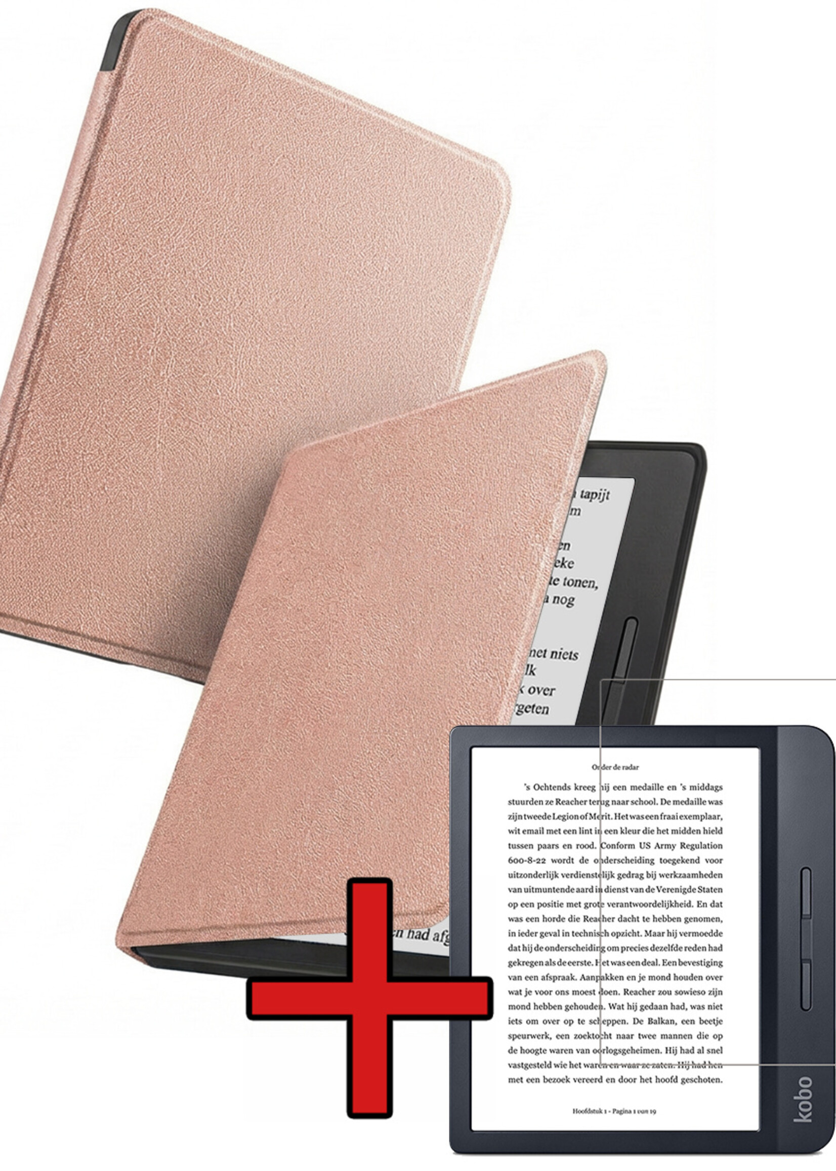 BTH BTH Kobo Libra H2O Hoesje Met Screenprotector - Rose Goud