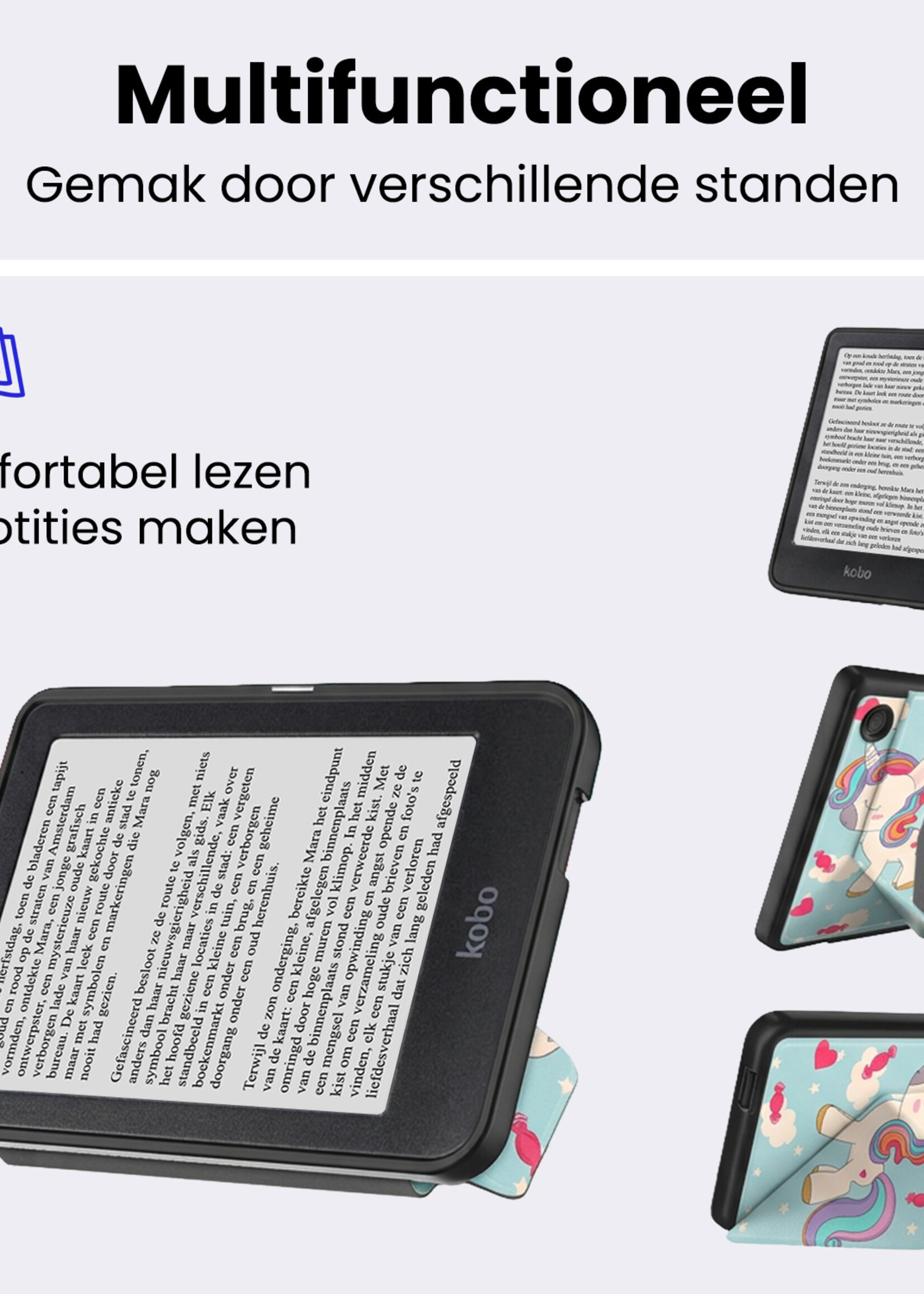 BTH BTH Kobo Clara 2E Hoesje Trifold - Eenhoorn
