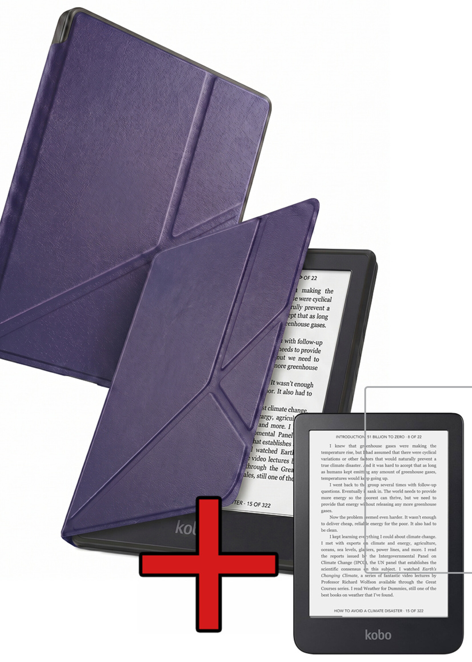 BTH BTH Kobo Clara 2E Hoesje Trifold Met Screenprotector - Donkerblauw