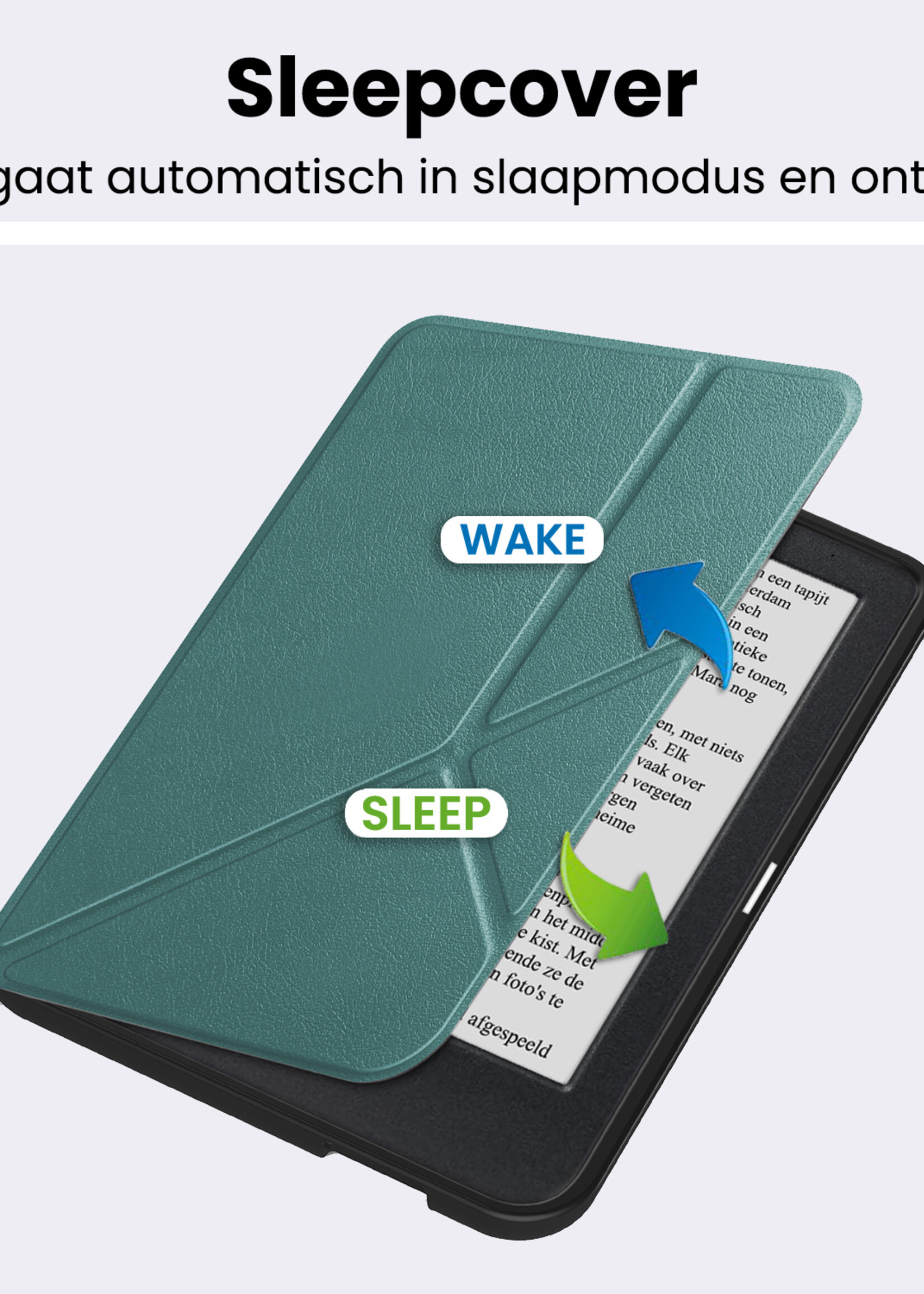 BTH BTH Kobo Clara 2E Hoesje Trifold Met Screenprotector - Donkergroen