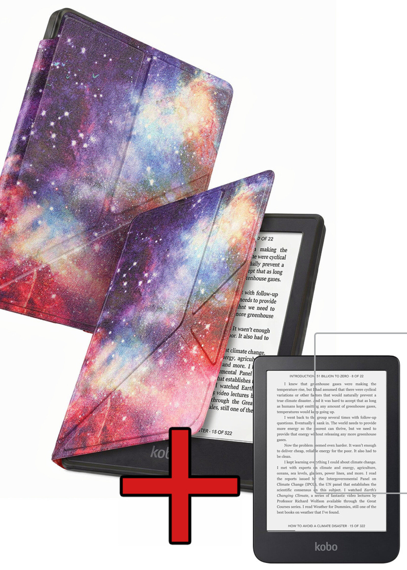 BTH BTH Kobo Clara 2E Hoesje Trifold Met Screenprotector - Galaxy