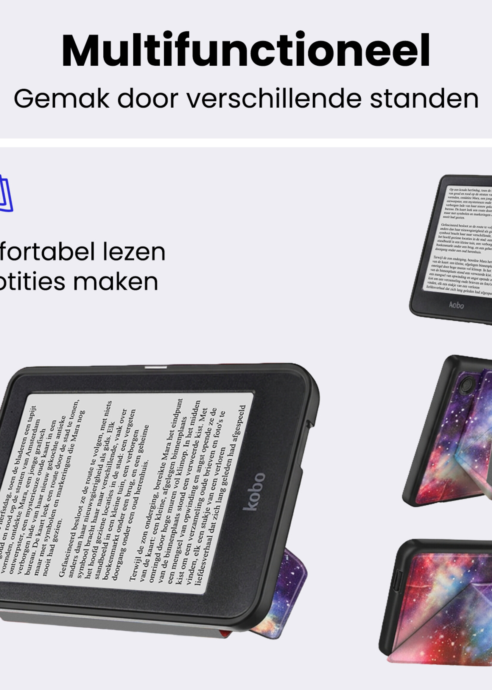BTH BTH Kobo Clara 2E Hoesje Trifold Met Screenprotector - Galaxy