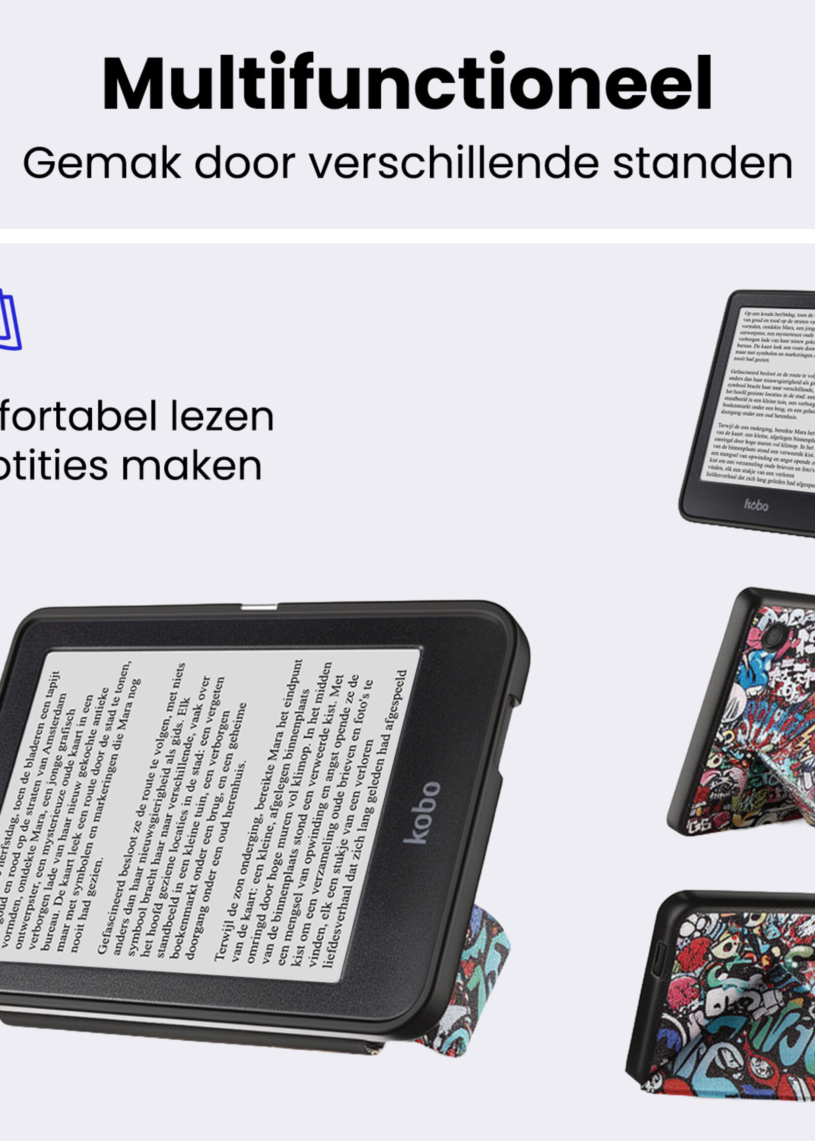 BTH BTH Kobo Clara 2E Hoesje Trifold Met Screenprotector - Graffity