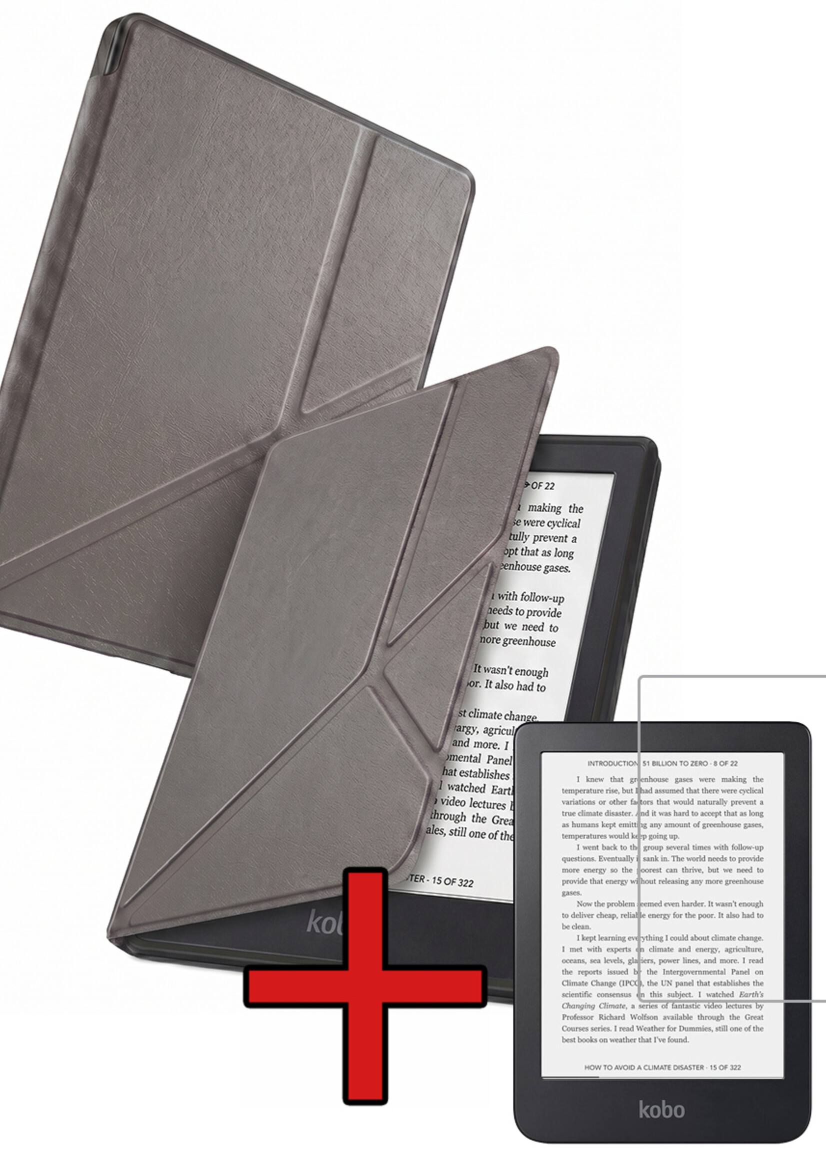 BTH BTH Kobo Clara 2E Hoesje Trifold Met Screenprotector - Grijs