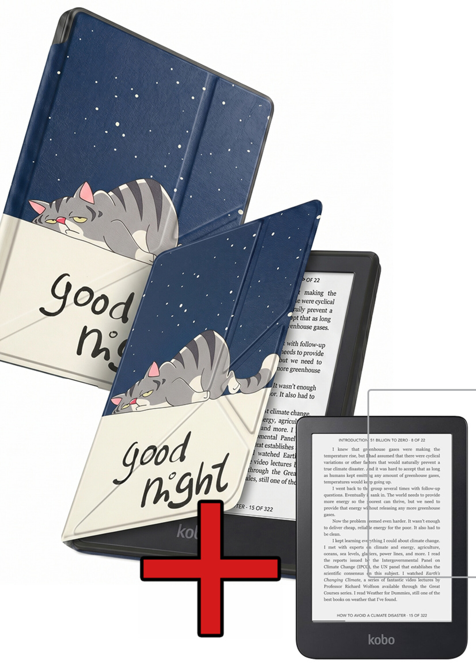 BTH BTH Kobo Clara 2E Hoesje Trifold Met Screenprotector - Kat