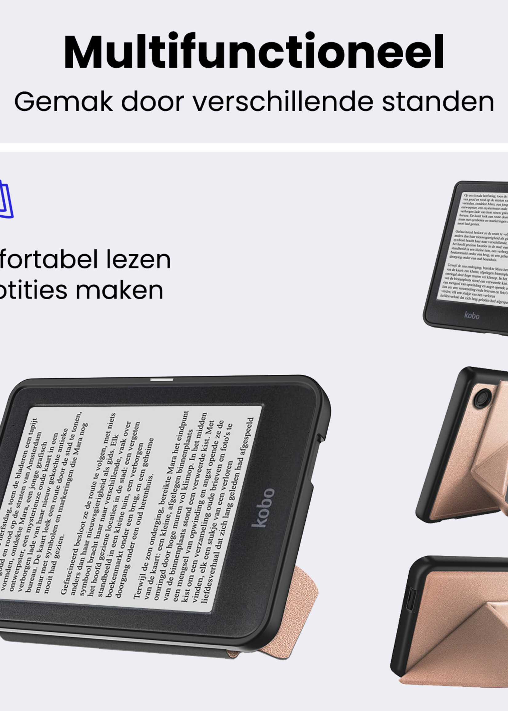 BTH BTH Kobo Clara 2E Hoesje Trifold Met Screenprotector - Rose Goud