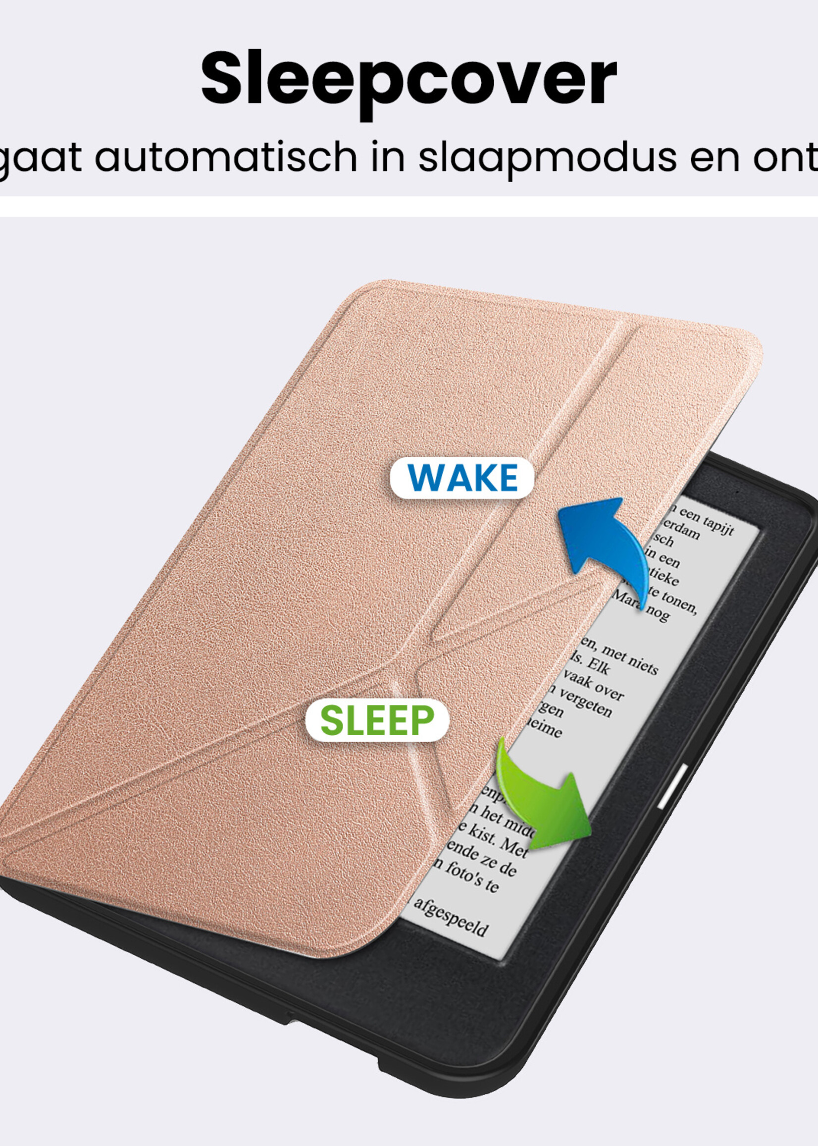 BTH BTH Kobo Clara 2E Hoesje Trifold Met Screenprotector - Rose Goud