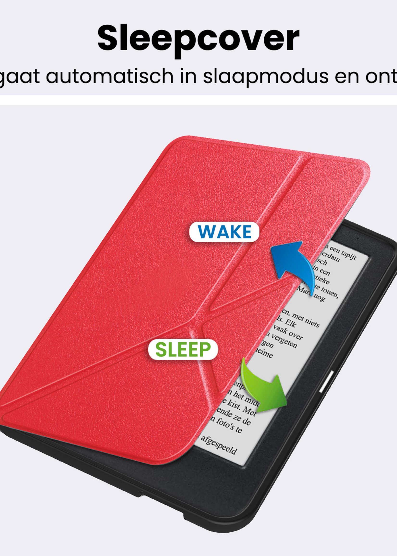 BTH BTH Kobo Clara 2E Hoesje Trifold Met Screenprotector - Rood