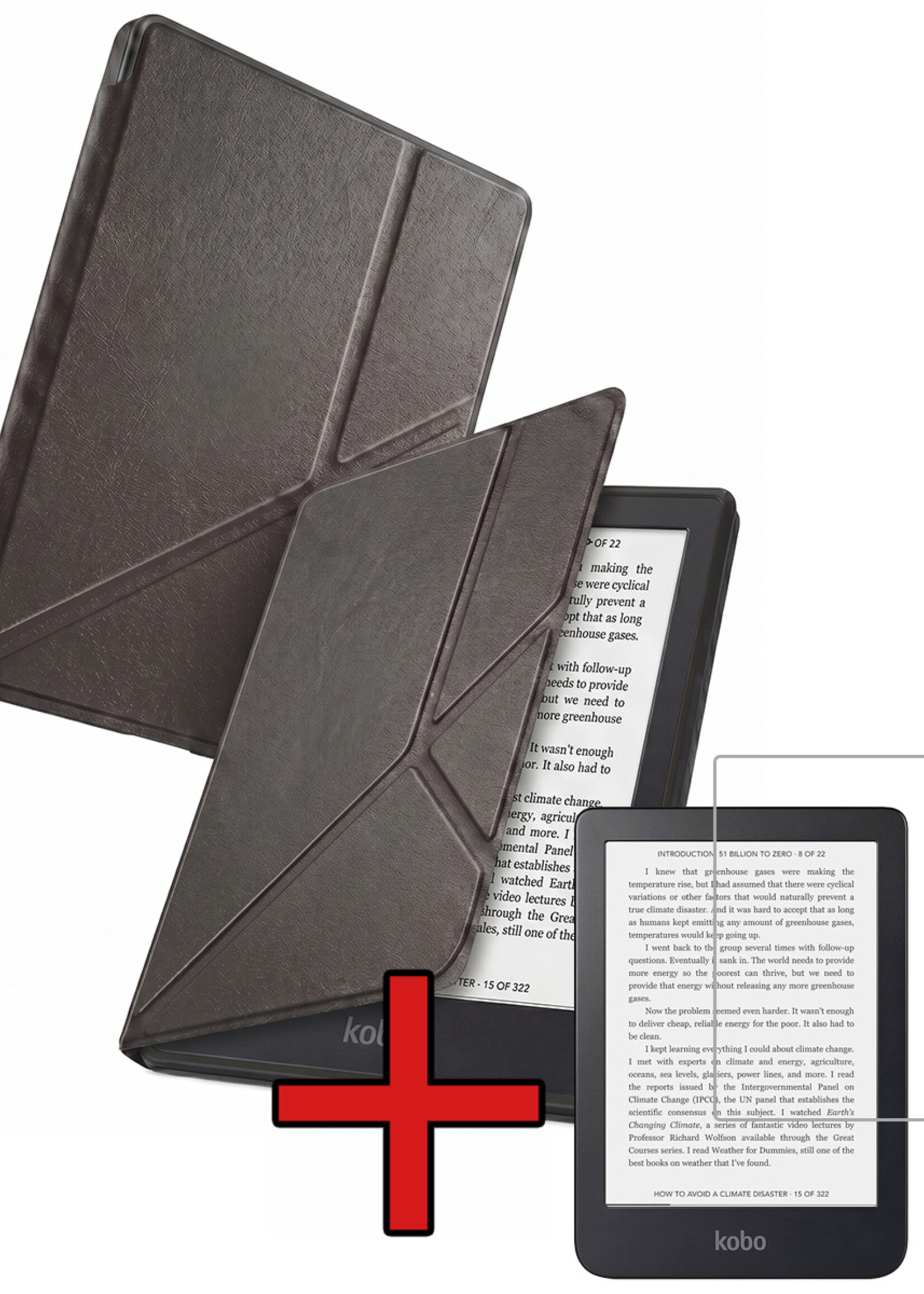 BTH BTH Kobo Clara 2E Hoesje Trifold Met Screenprotector - Zwart