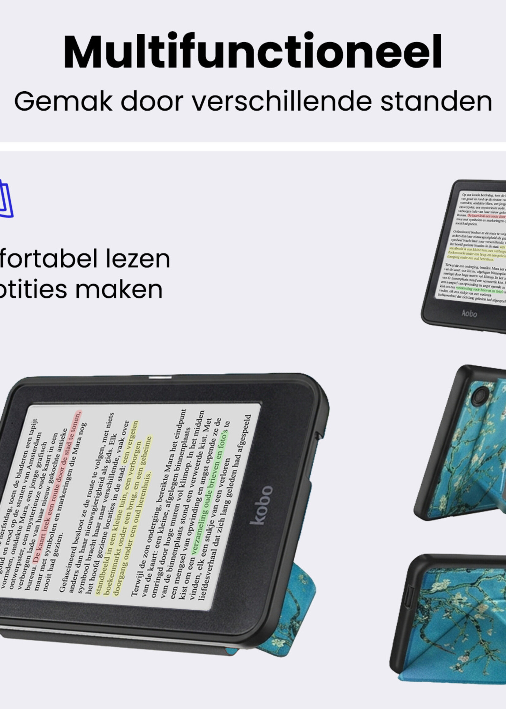 BTH BTH Kobo Clara Colour Hoesje Trifold - Bloesem