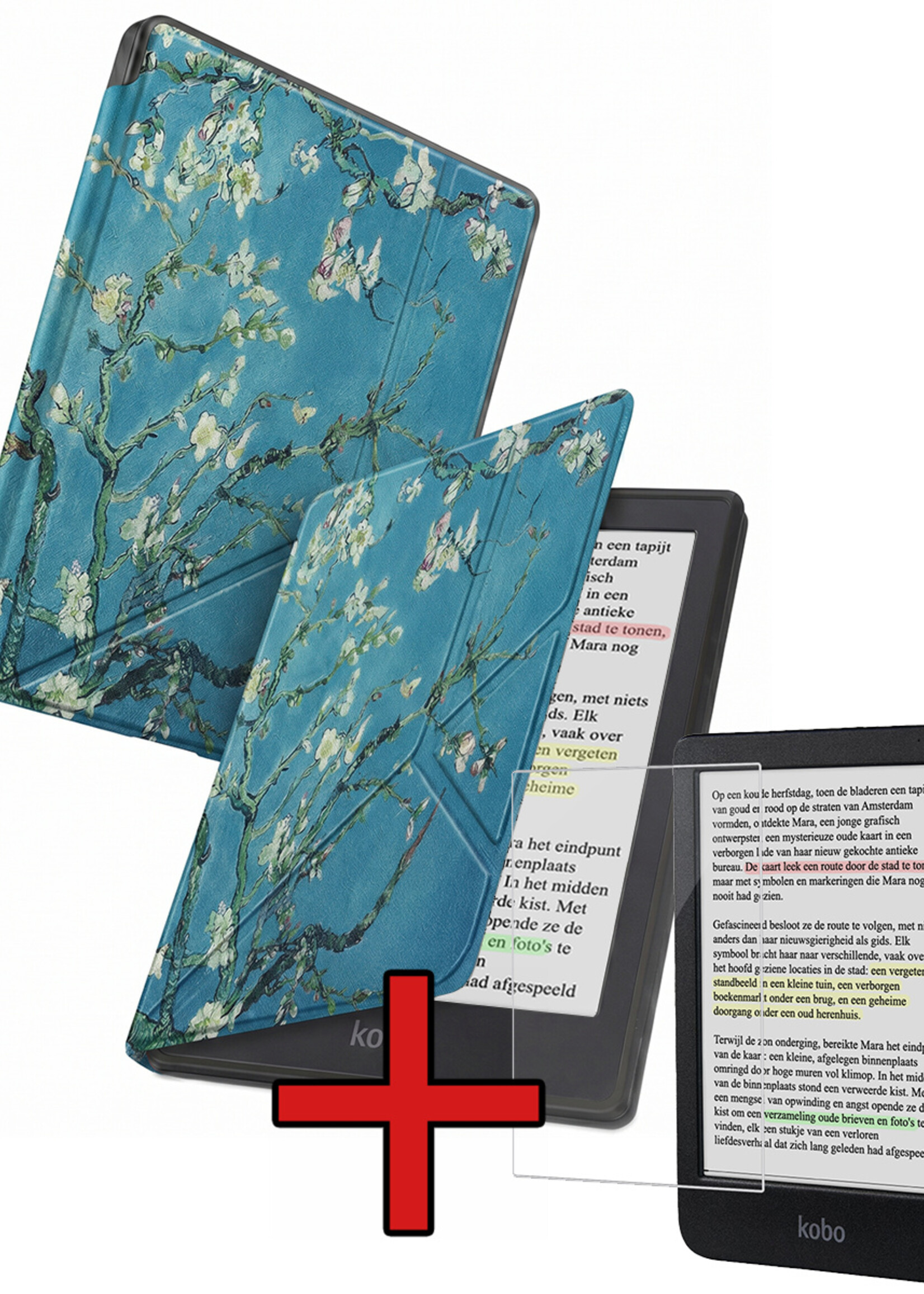 BTH BTH Kobo Clara Colour Hoesje Trifold Met Screenprotector - Bloesem