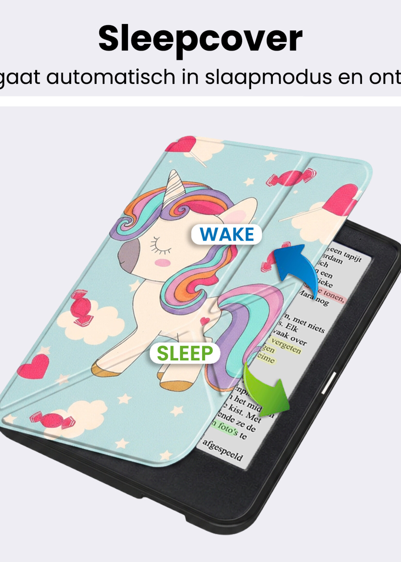BTH BTH Kobo Clara Colour Hoesje Trifold Met Screenprotector - Eenhoorn