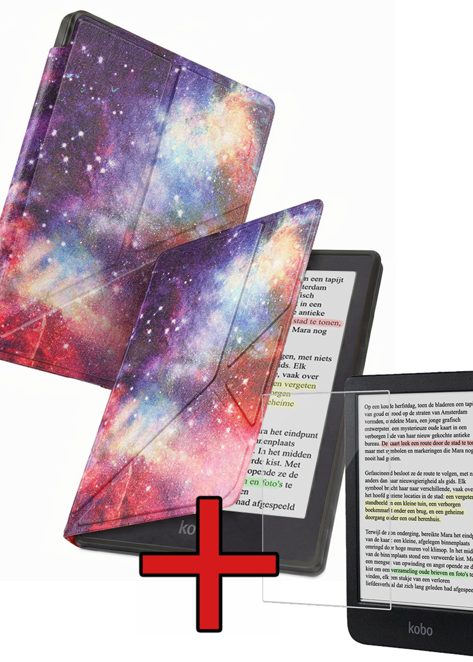 BTH BTH Kobo Clara Colour Hoesje Trifold Met Screenprotector - Galaxy
