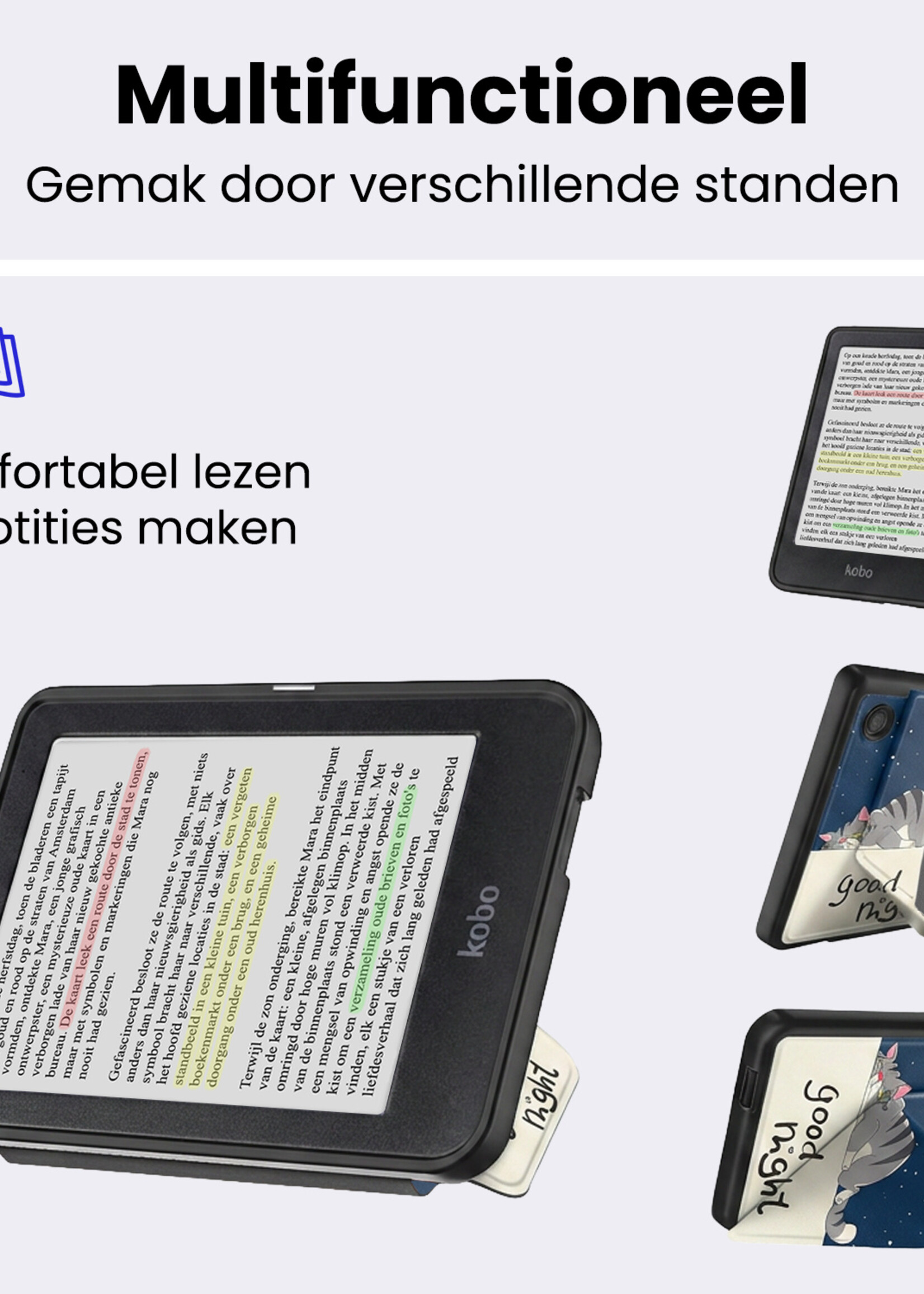 BTH BTH Kobo Clara Colour Hoesje Trifold Met Screenprotector - Kat