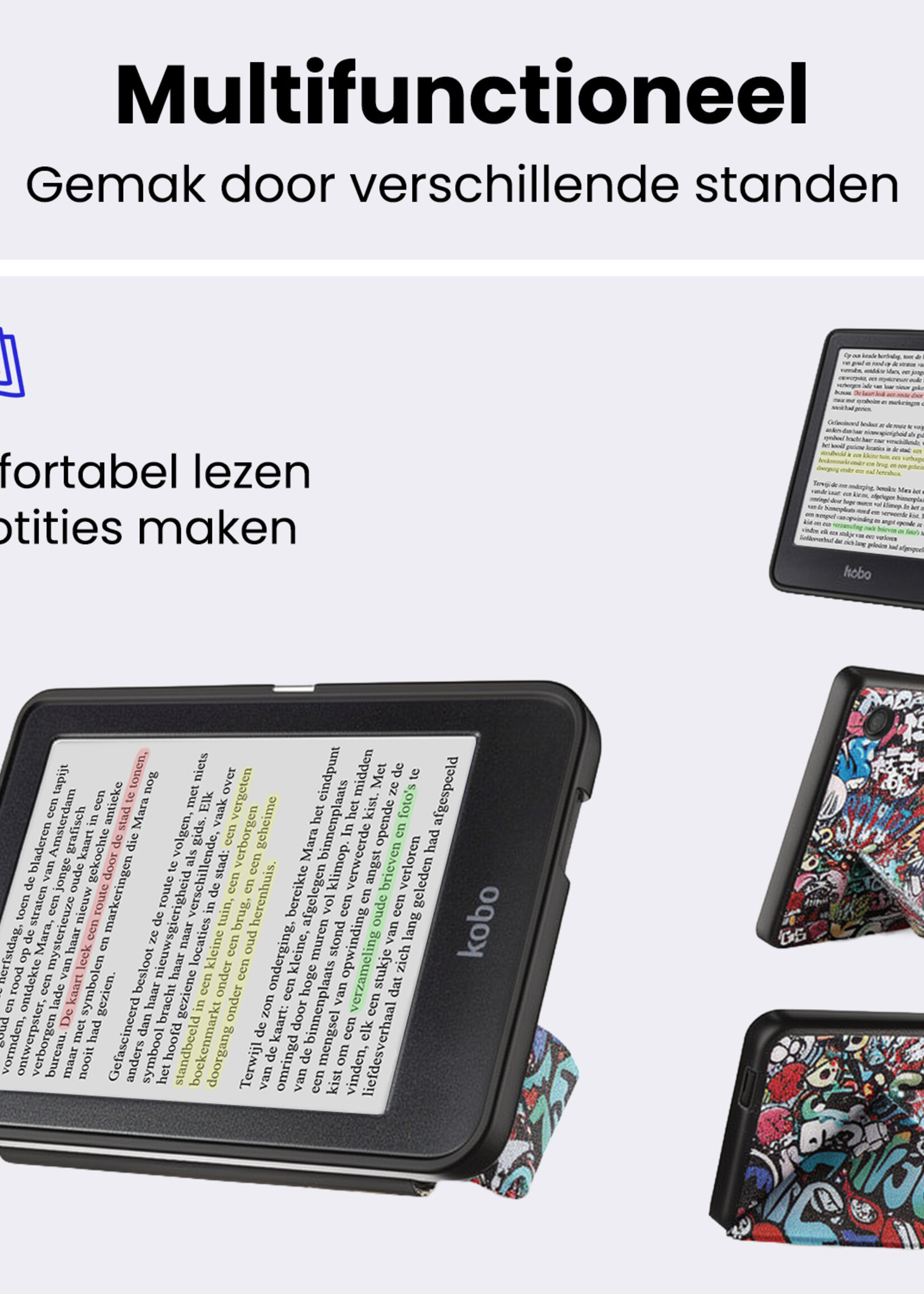 BTH BTH Kobo Clara BW Hoesje Trifold Met Screenprotector - Graffity