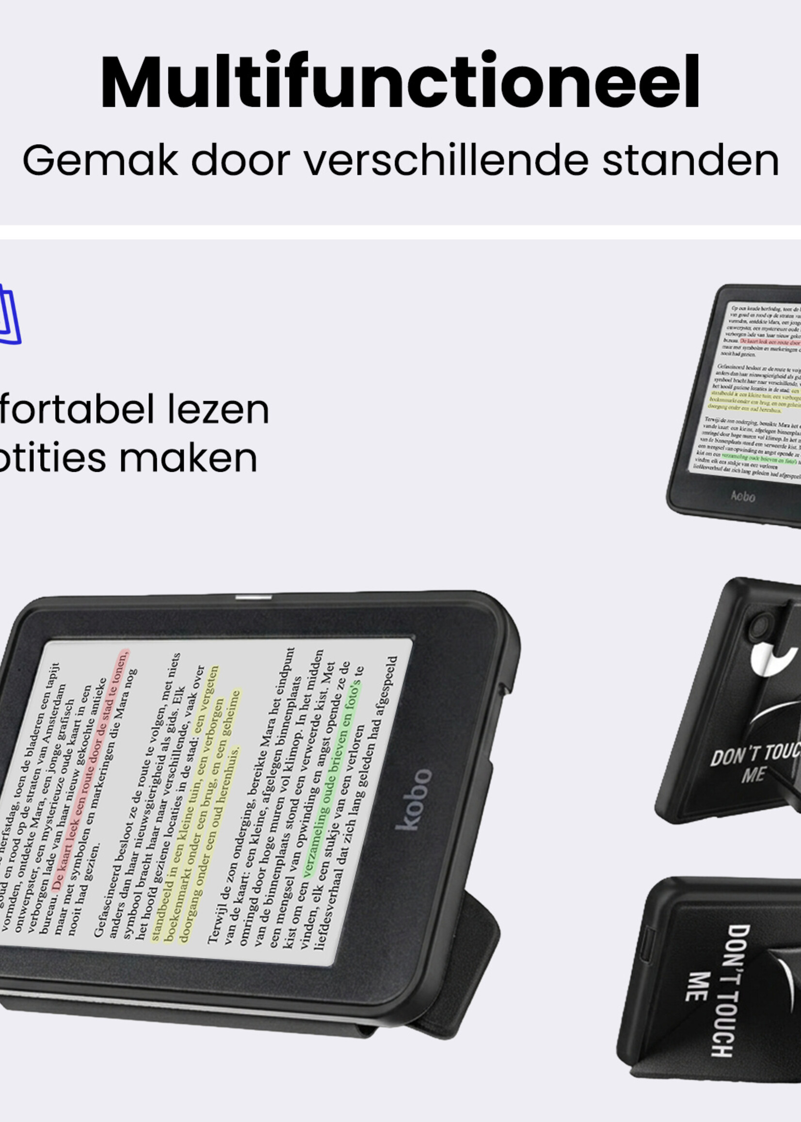 BTH BTH Kobo Clara BW Hoesje Trifold Met Screenprotector - Don't Touch Me