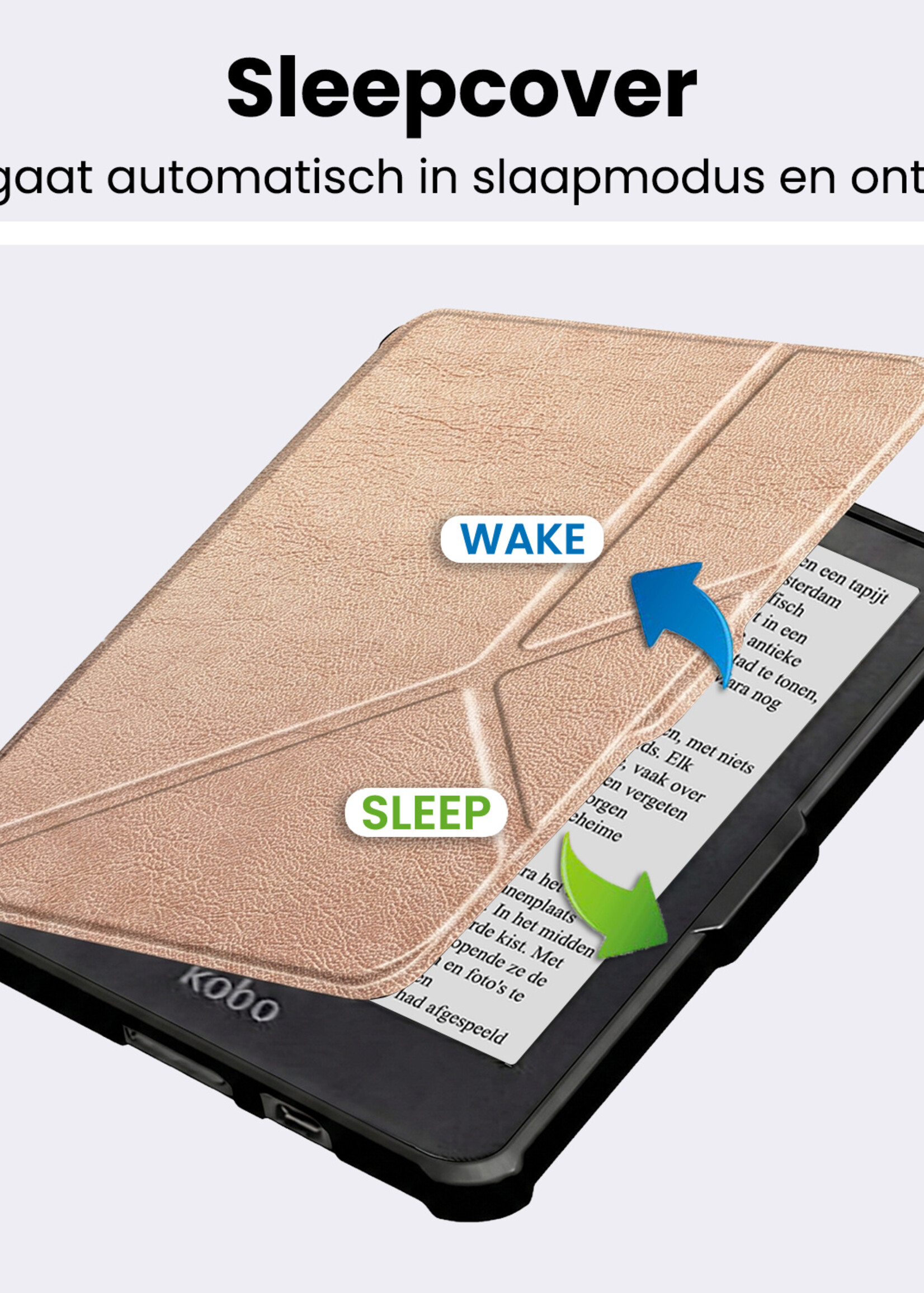 BTH BTH Kobo Clara HD Hoesje Trifold - Rosé Goud