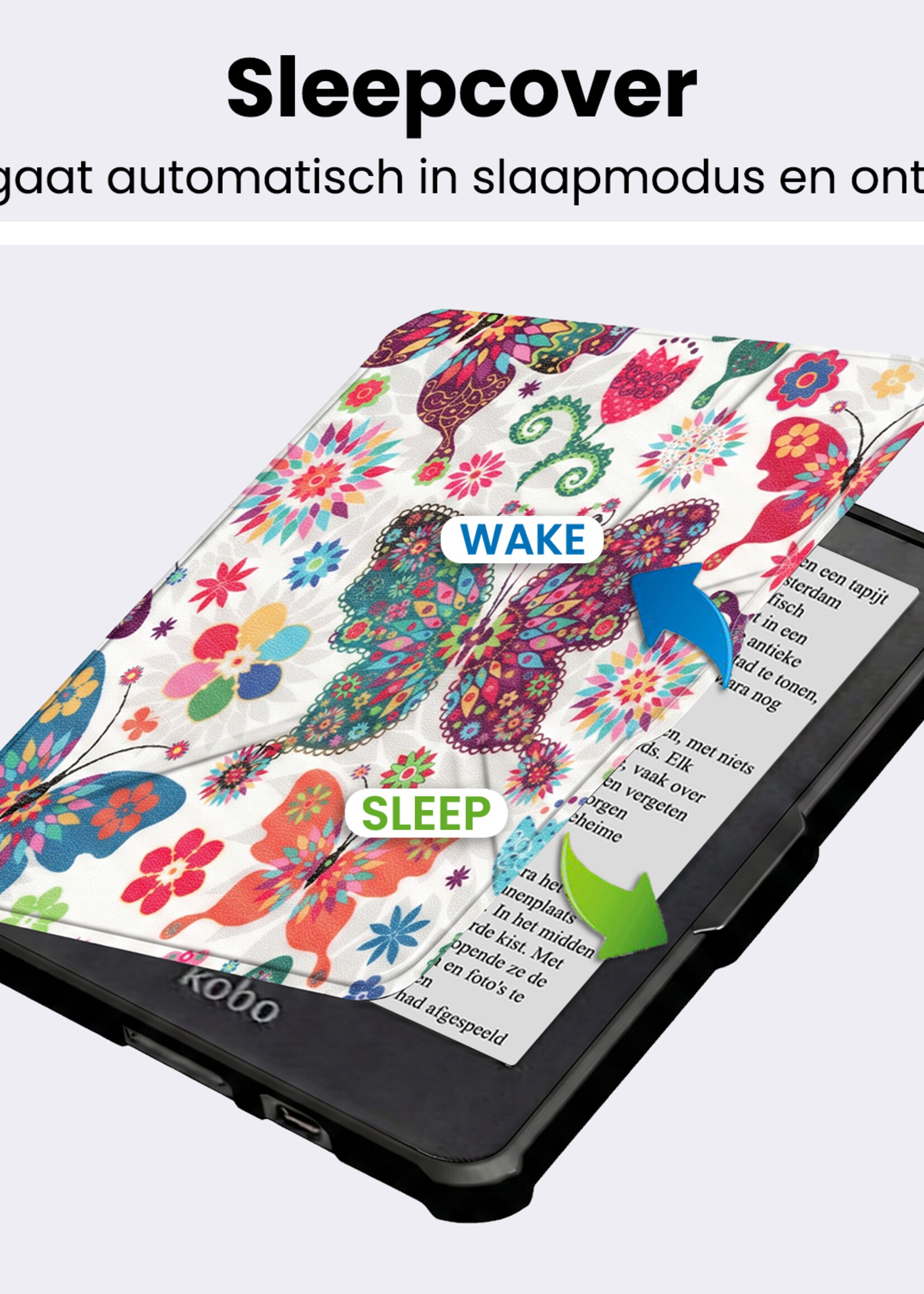 BTH BTH Kobo Clara HD Hoesje Trifold - Vlinders