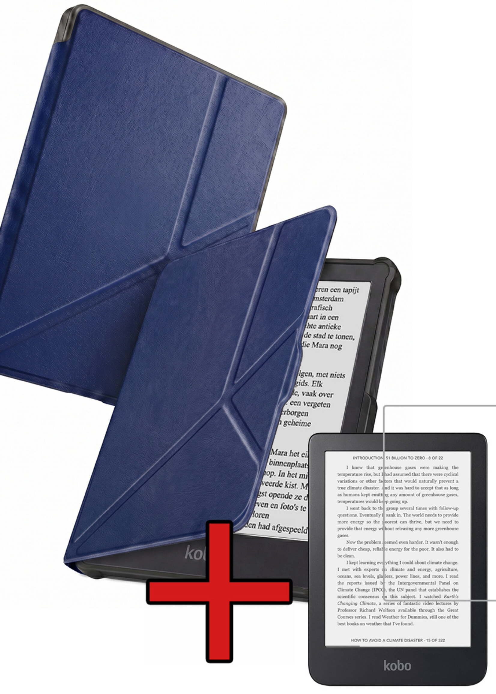BTH BTH Kobo Clara HD Hoesje Trifold Met Screenprotector - Donkerblauw