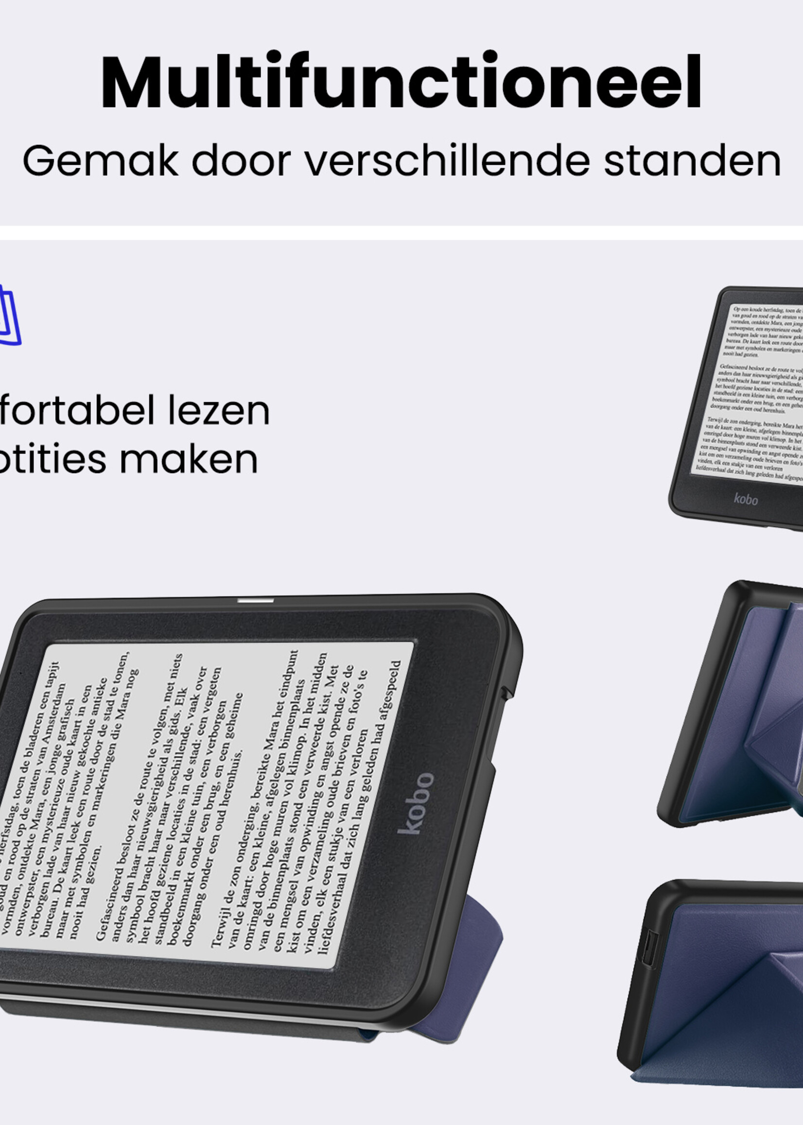 BTH BTH Kobo Clara HD Hoesje Trifold Met Screenprotector - Donkerblauw