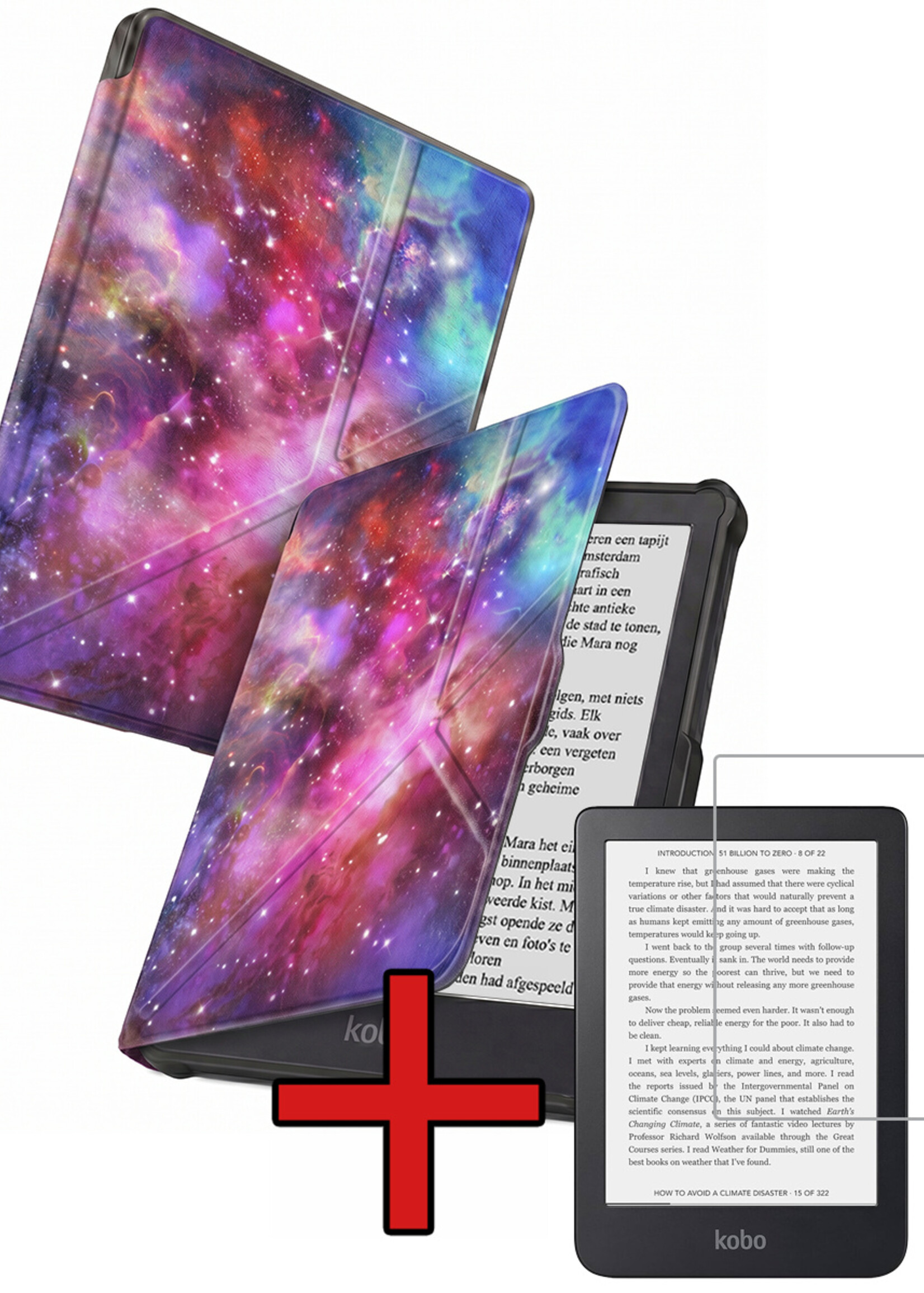 BTH BTH Kobo Clara HD Hoesje Trifold Met Screenprotector - Galaxy