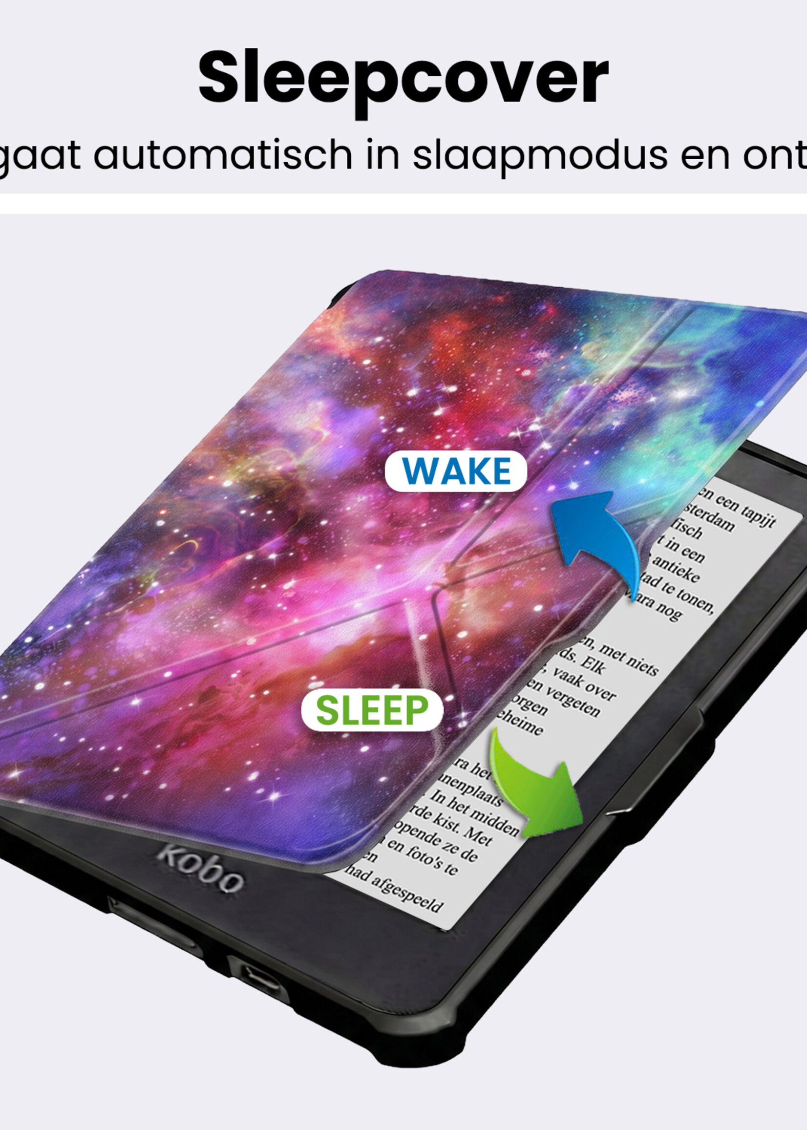 BTH BTH Kobo Clara HD Hoesje Trifold Met Screenprotector - Galaxy