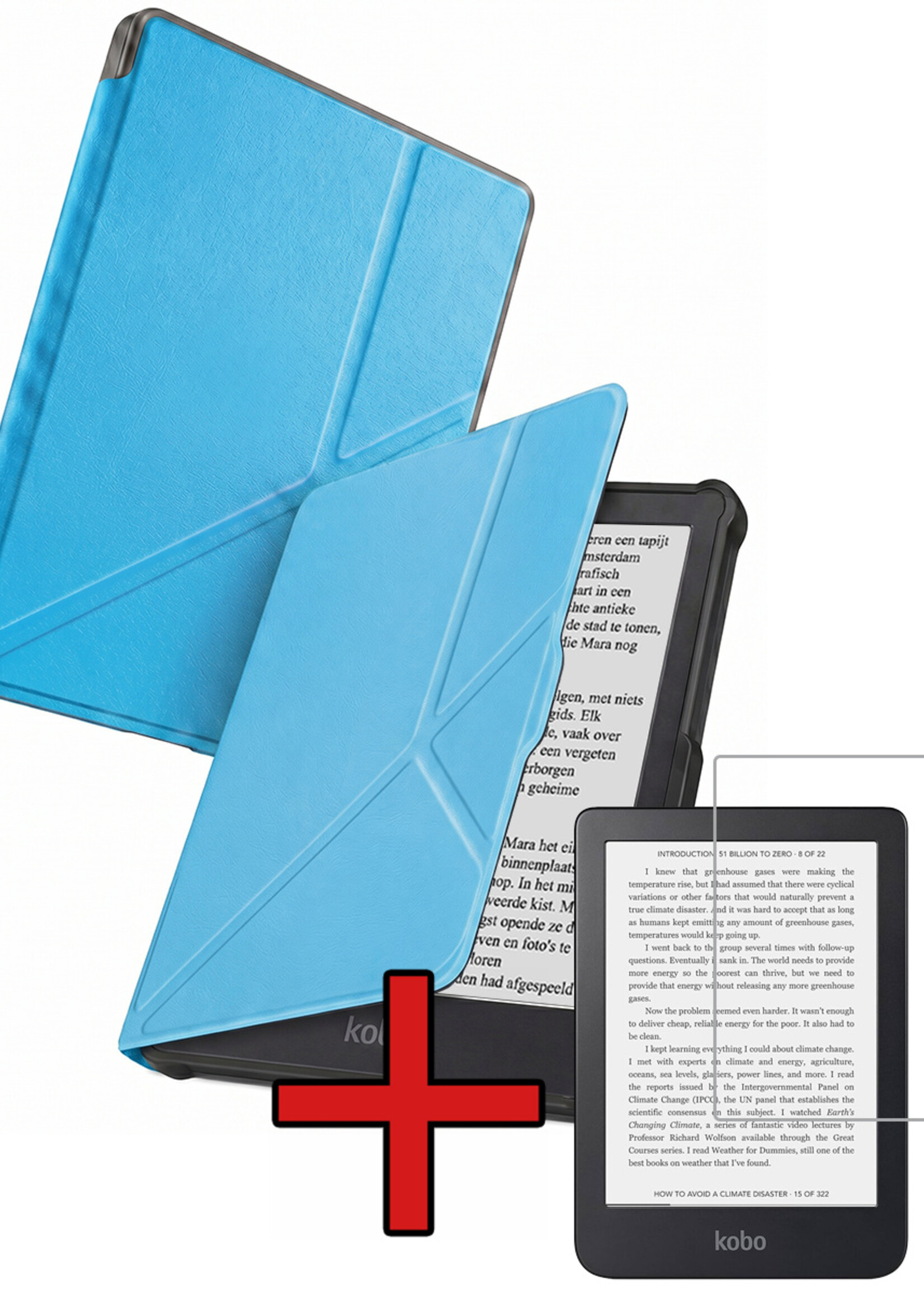 BTH BTH Kobo Clara HD Hoesje Trifold Met Screenprotector - Licht Blauw