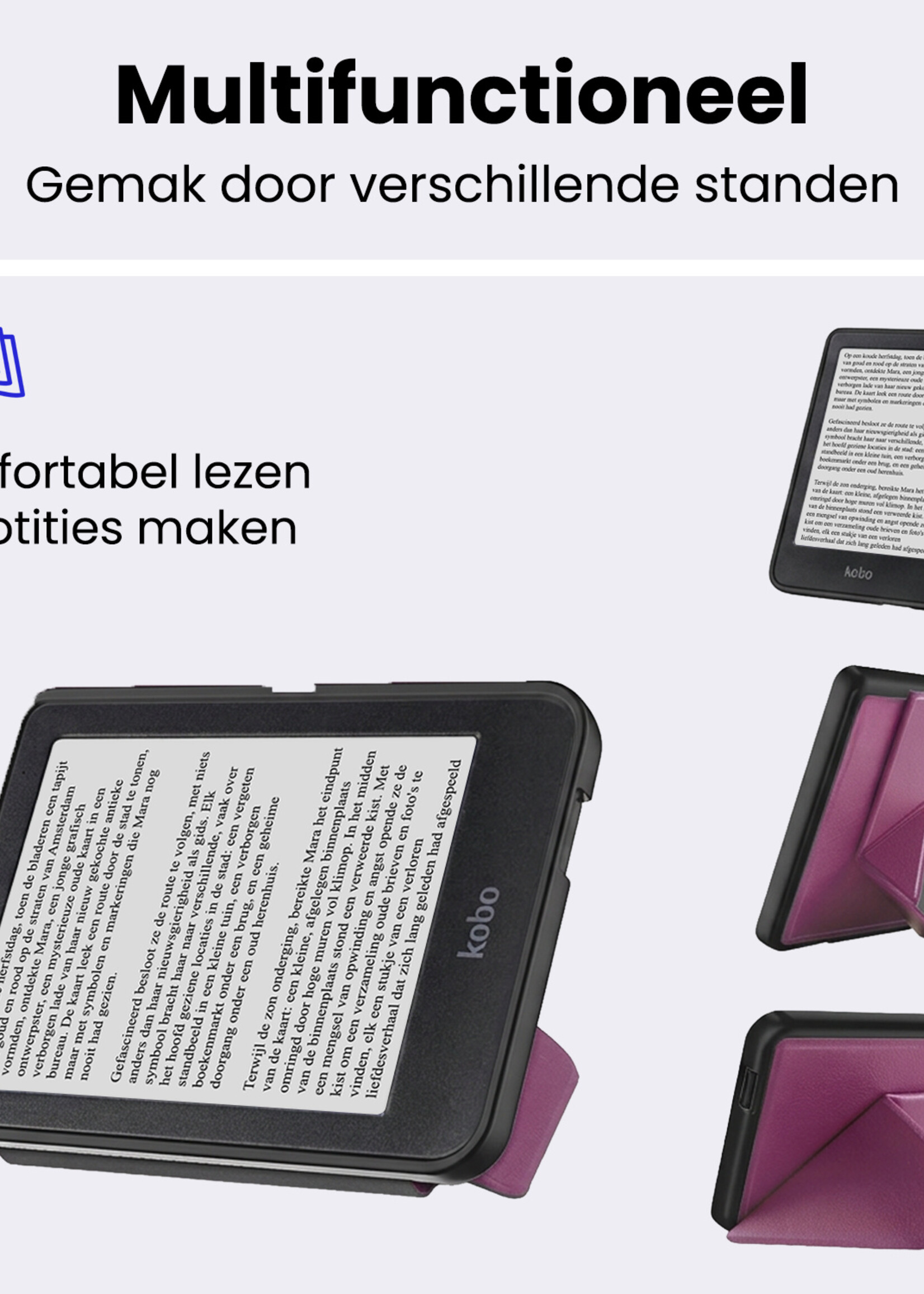 BTH BTH Kobo Clara HD Hoesje Trifold Met Screenprotector - Paars