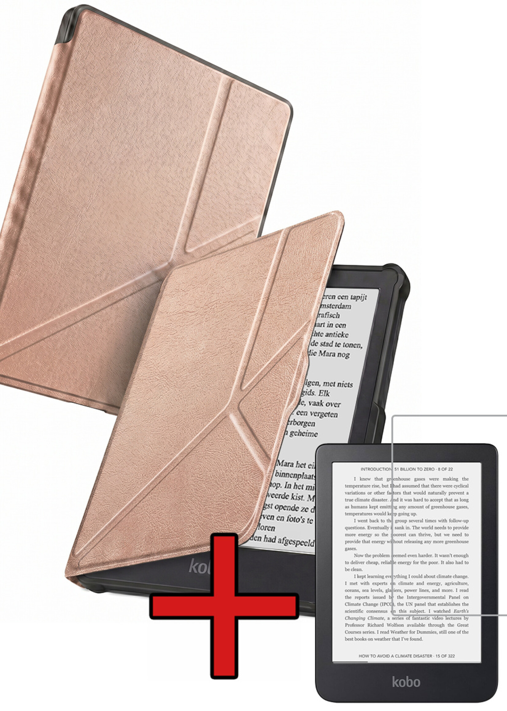 BTH BTH Kobo Clara HD Hoesje Trifold Met Screenprotector - Rose Goud