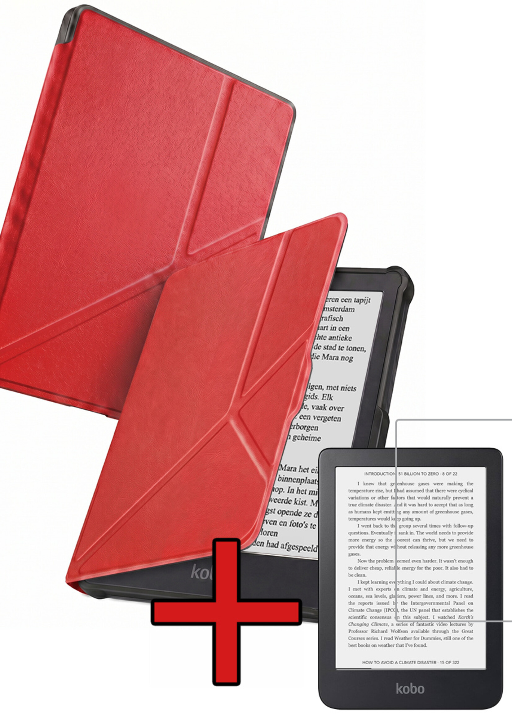 BTH BTH Kobo Clara HD Hoesje Trifold Met Screenprotector - Rood