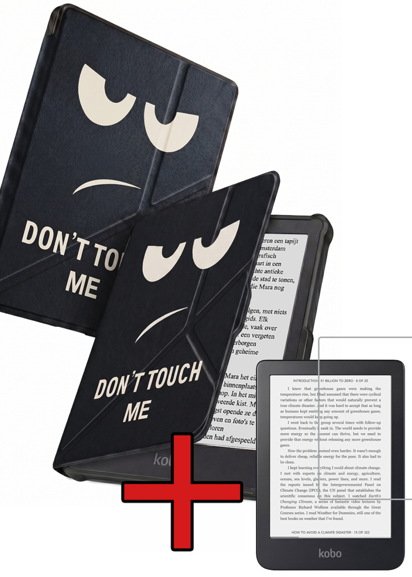 BTH BTH Kobo Clara HD Hoesje Trifold Met Screenprotector - Don't Touch Me