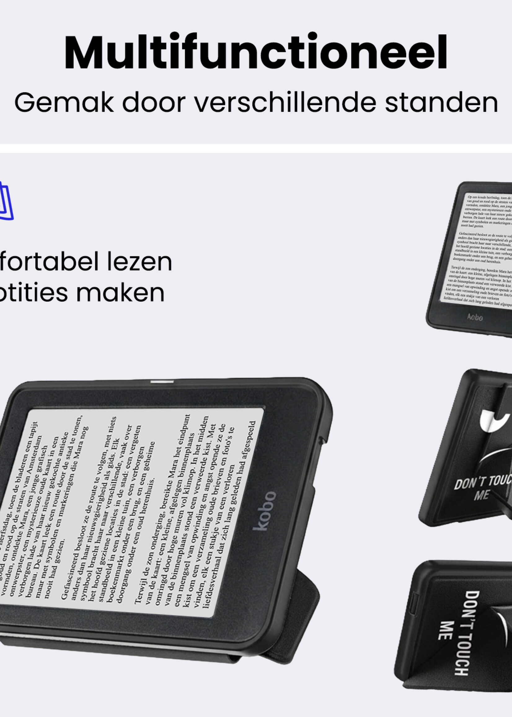 BTH BTH Kobo Clara HD Hoesje Trifold Met Screenprotector - Don't Touch Me