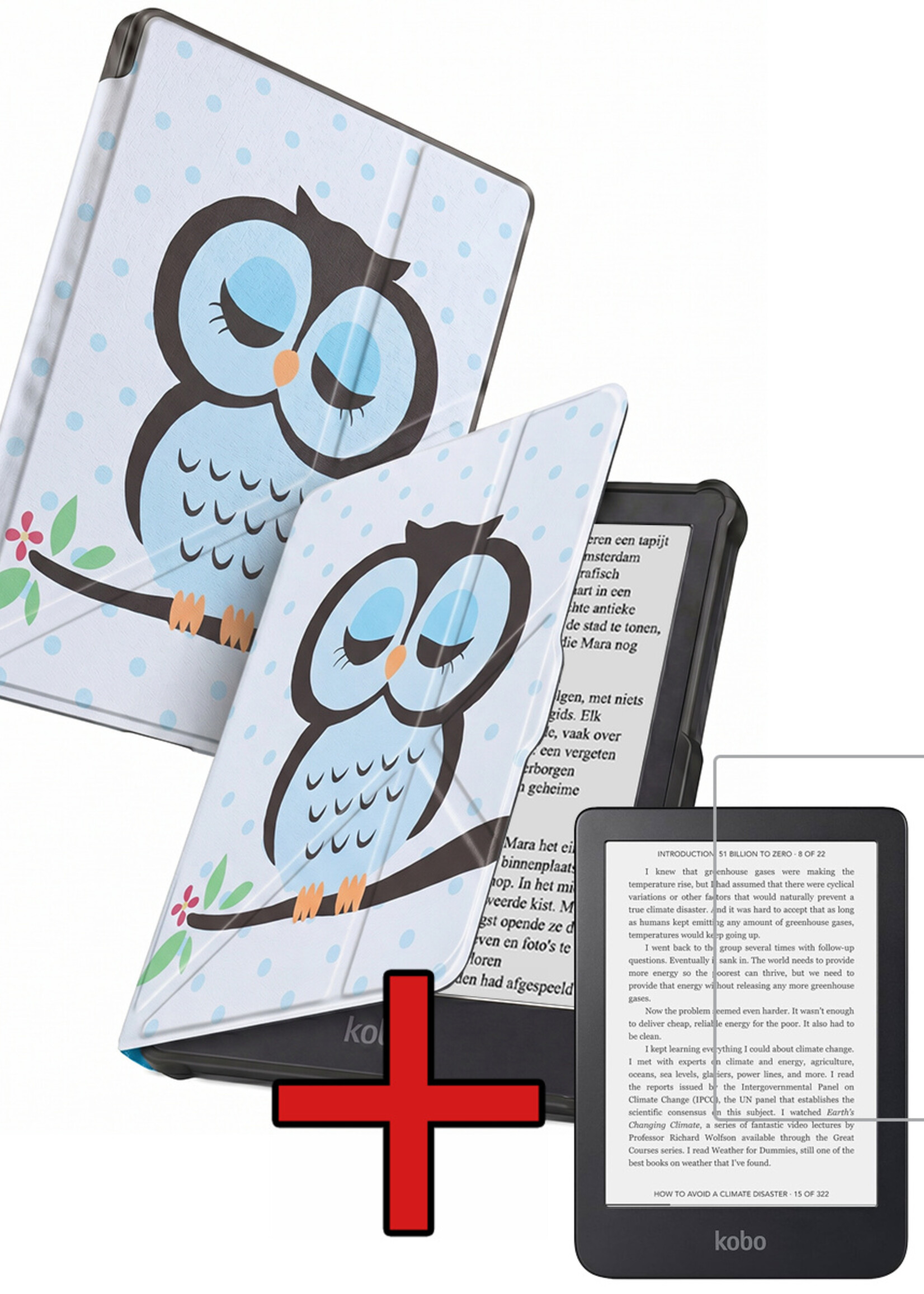 BTH BTH Kobo Clara HD Hoesje Trifold Met Screenprotector - Uil