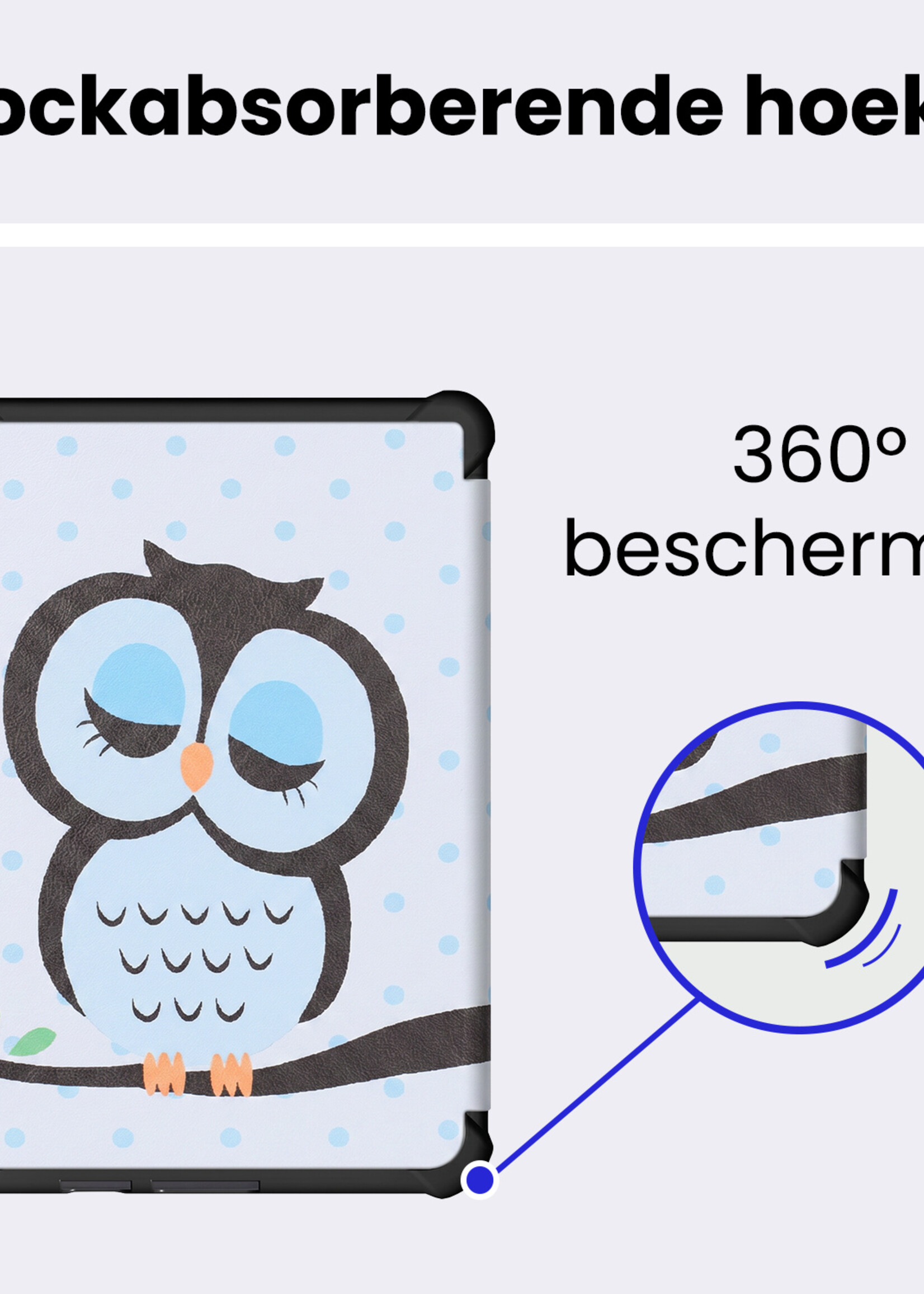 BTH BTH Kobo Clara HD Hoesje Trifold Met Screenprotector - Uil