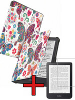 BTH BTH Kobo Clara HD Hoesje Trifold Met Screenprotector - Vlinders