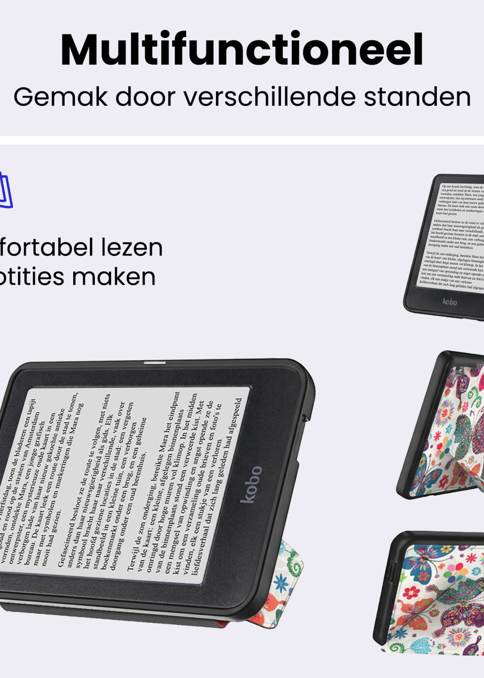 BTH BTH Kobo Clara HD Hoesje Trifold Met Screenprotector - Vlinders