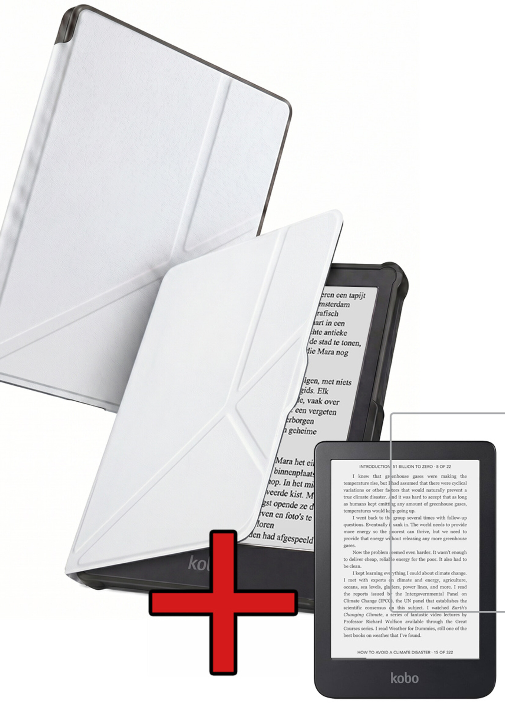BTH BTH Kobo Clara HD Hoesje Trifold Met Screenprotector - Wit