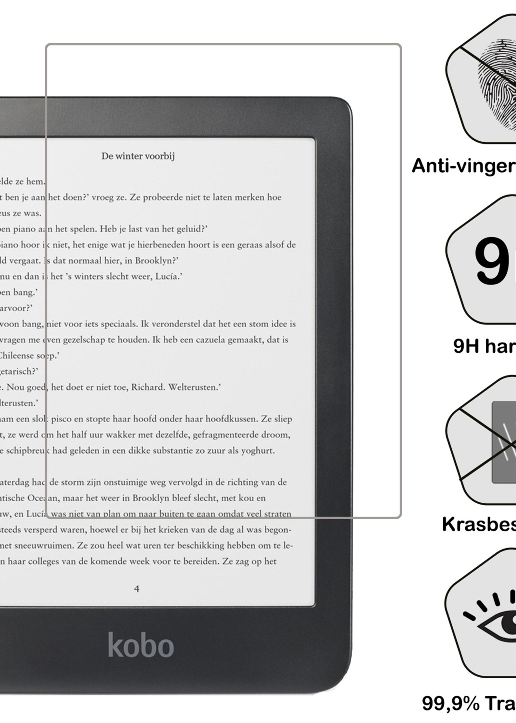 BTH BTH Kobo Clara HD Hoesje Trifold Met Screenprotector - Wit