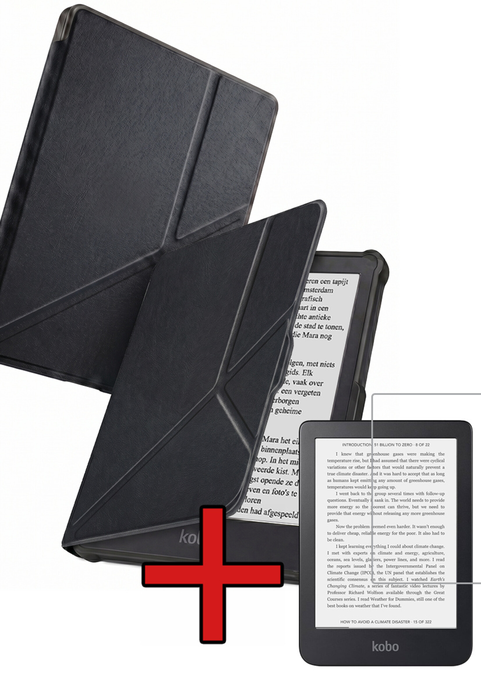 BTH BTH Kobo Clara HD Hoesje Trifold Met Screenprotector - Zwart