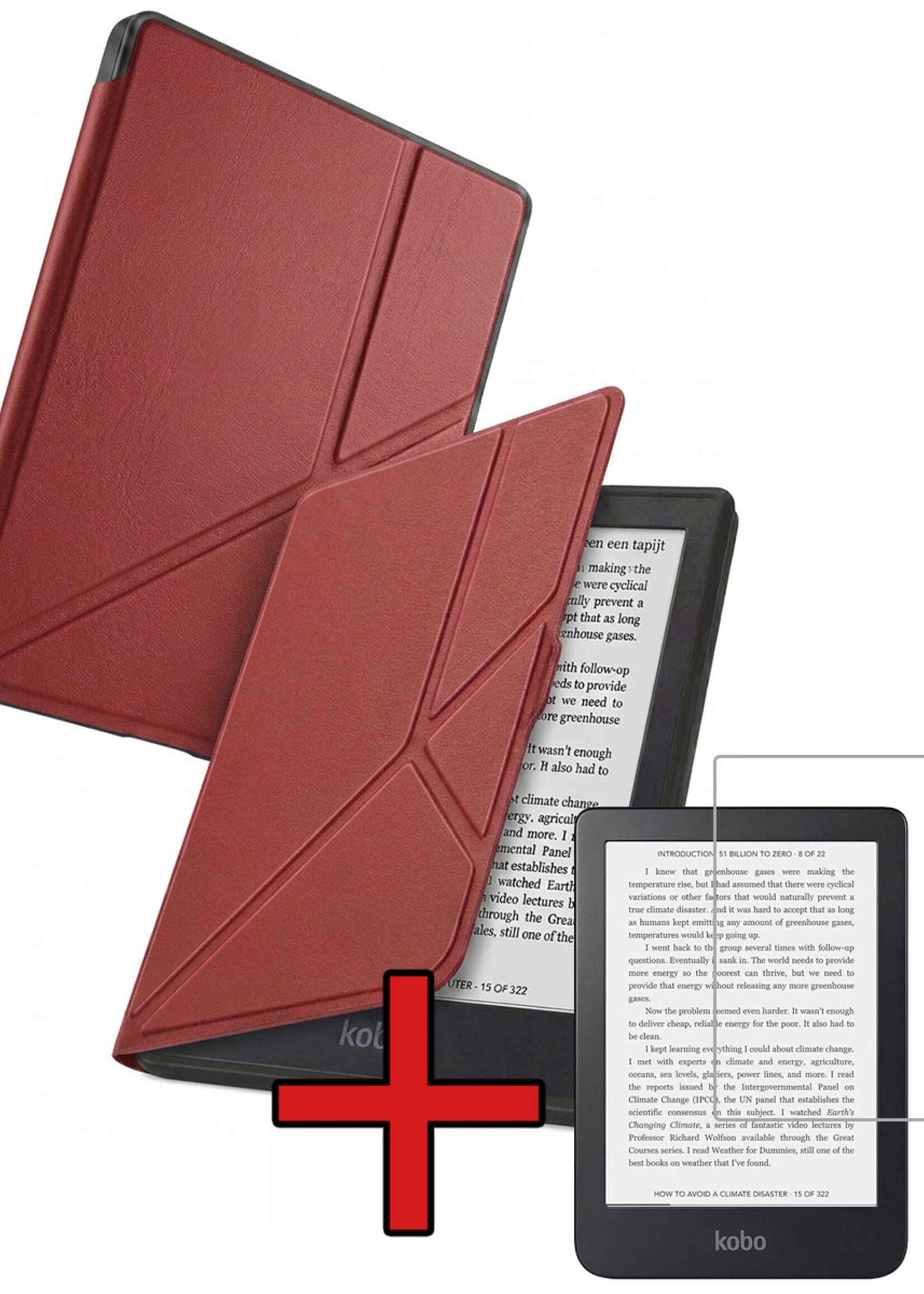 BTH BTH Kobo Nia Hoesje Trifold Met Screenprotector - Donkerrood