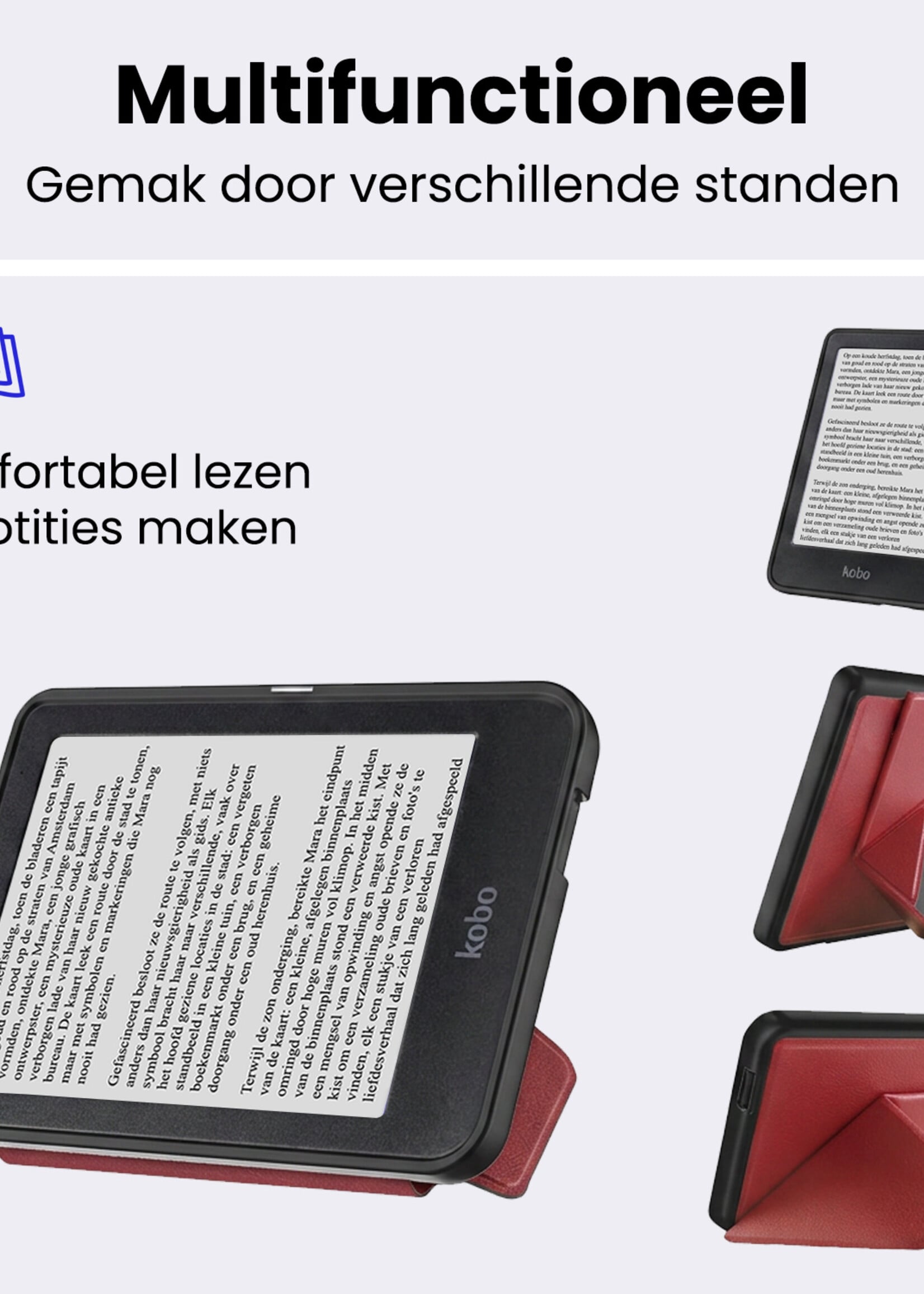 BTH BTH Kobo Nia Hoesje Trifold Met Screenprotector - Donkerrood
