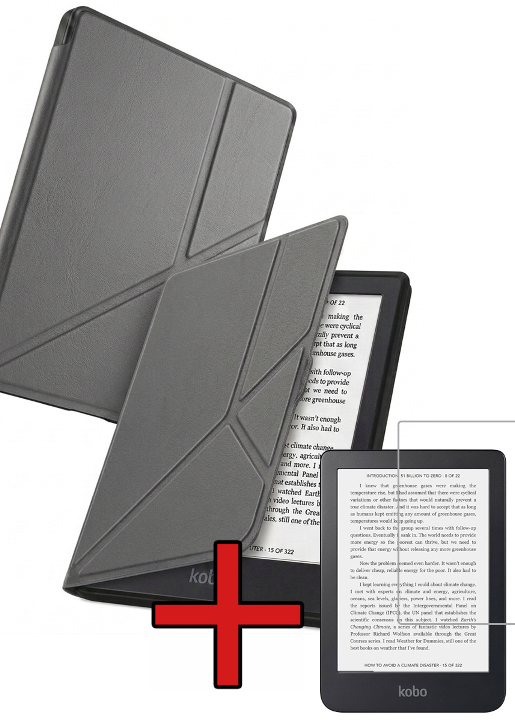BTH BTH Kobo Nia Hoesje Trifold Met Screenprotector - Grijs