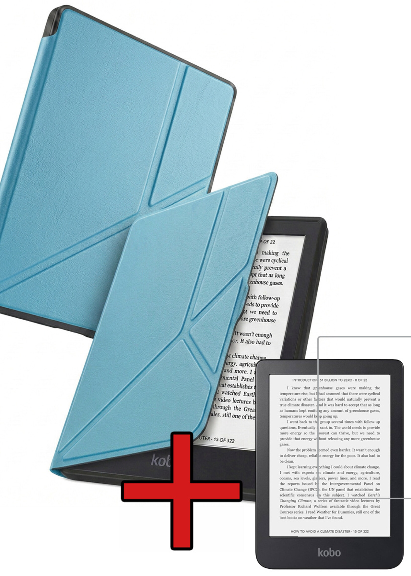 BTH BTH Kobo Nia Hoesje Trifold Met Screenprotector - Lichtblauw