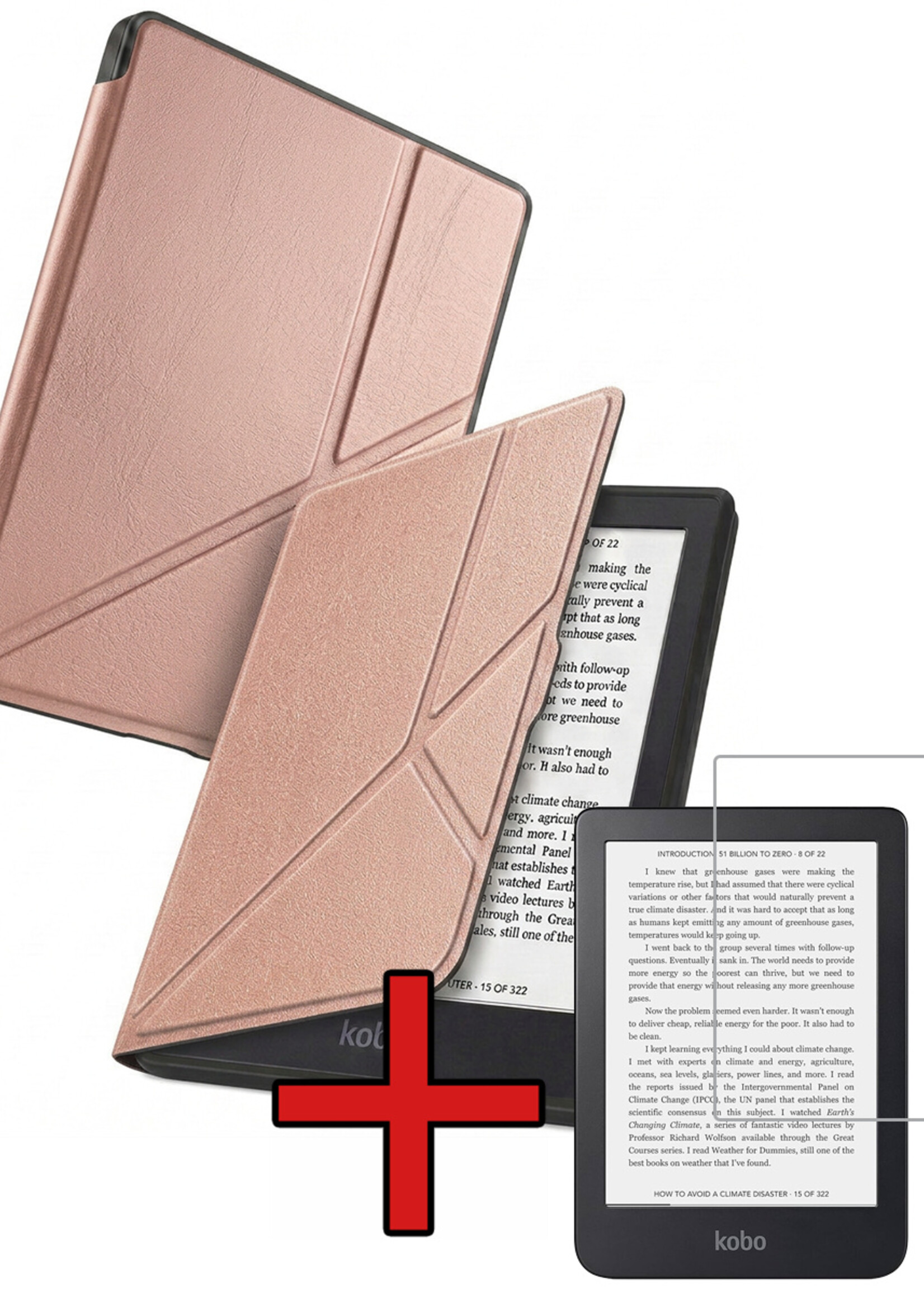 BTH BTH Kobo Nia Hoesje Trifold Met Screenprotector - Rose Goud